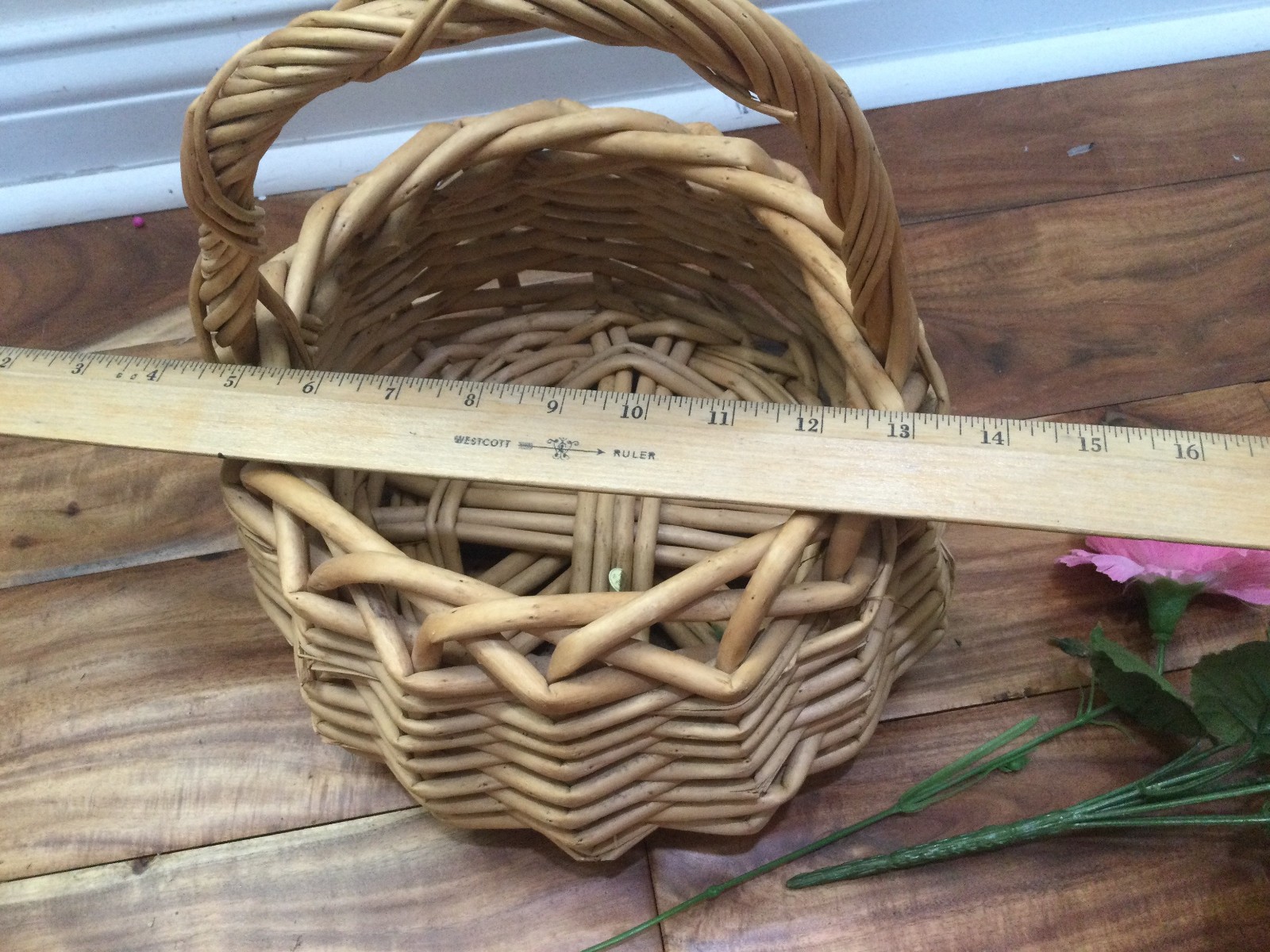 Garden Pink Silk Floral Arrangement in a Woven Basket carnations roses daisy