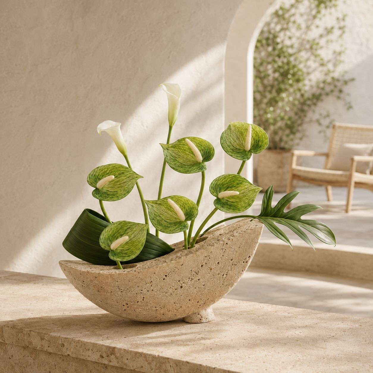 Soft Green Artificial Anthurium Stems, Set of 6, 11 Inch Real Touch Flowers