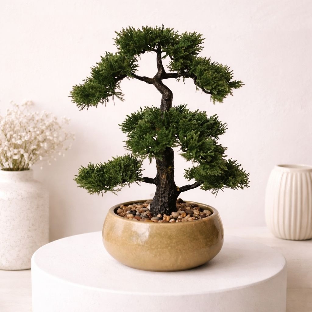 Artificial Bonsai Tree Faux Cedar Potted Plant Japanese Style Zen Decor Tabletop