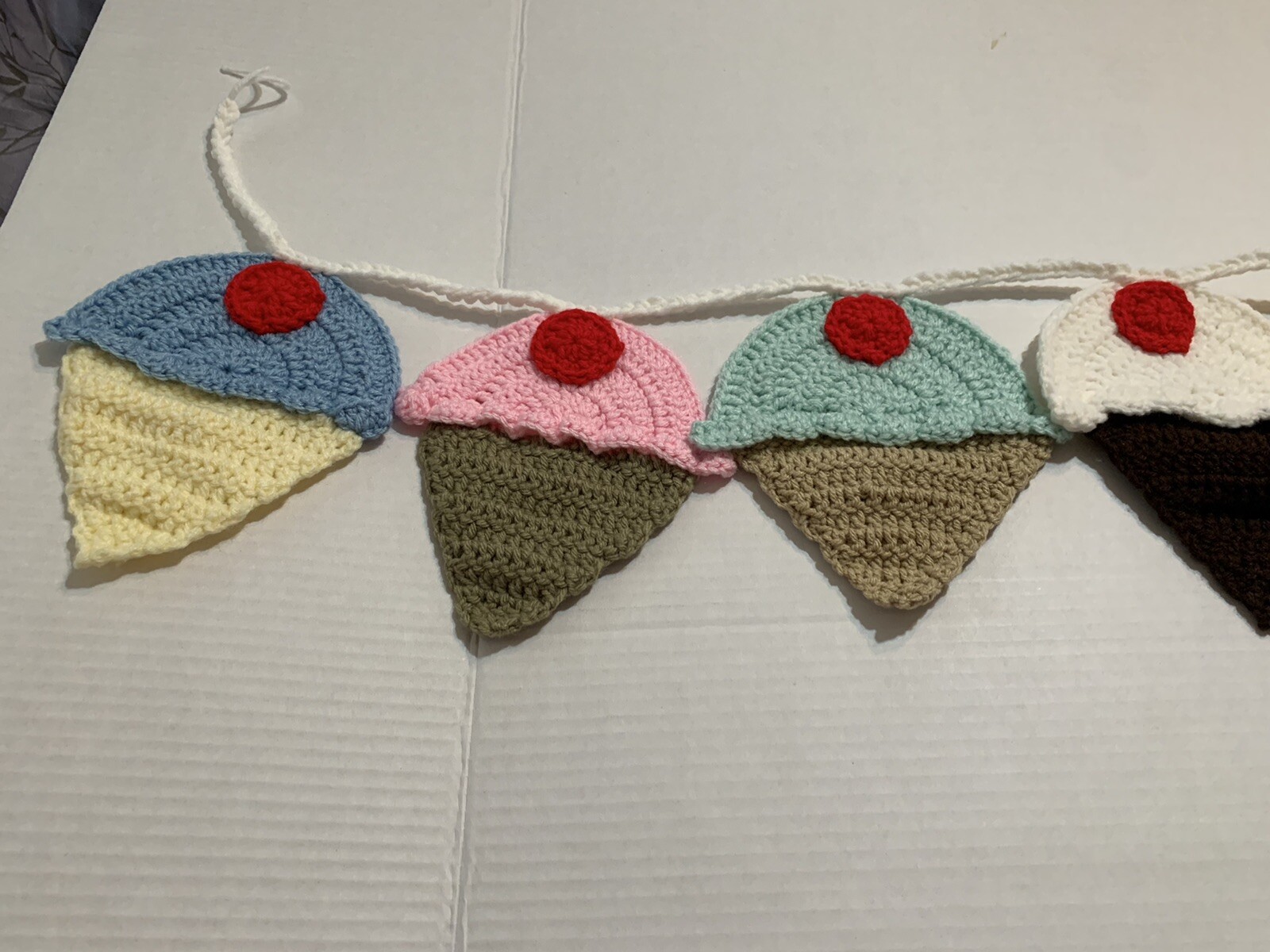 Ice Cream Garland Six Cones 7X6″ New Handmade Crochet 32″ Long 