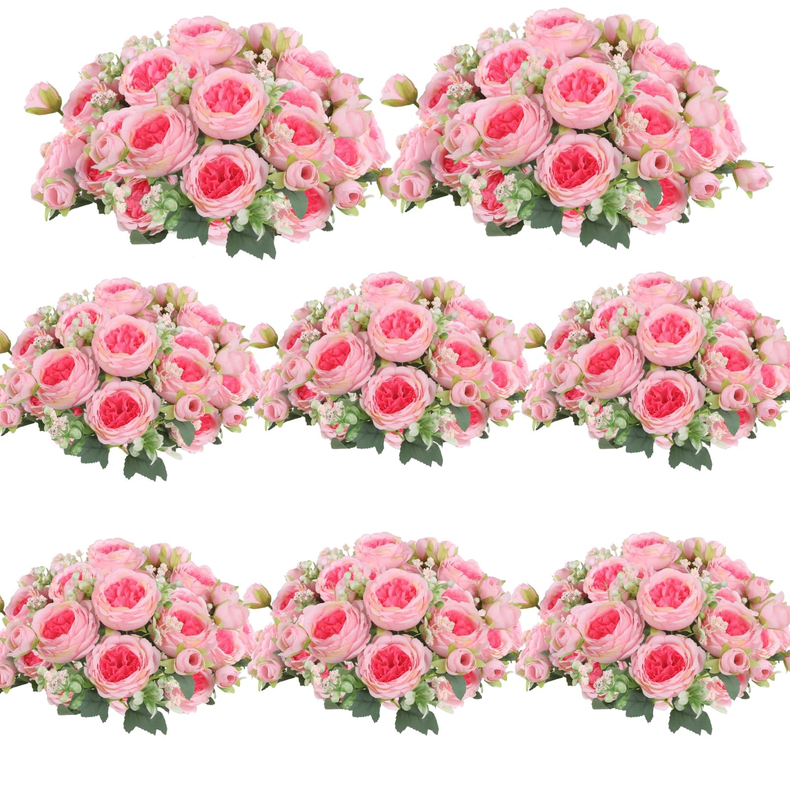 8 PCS Artificial Flowers Peonies Silk Fake Bouquet Pink Faux Floral Wedding