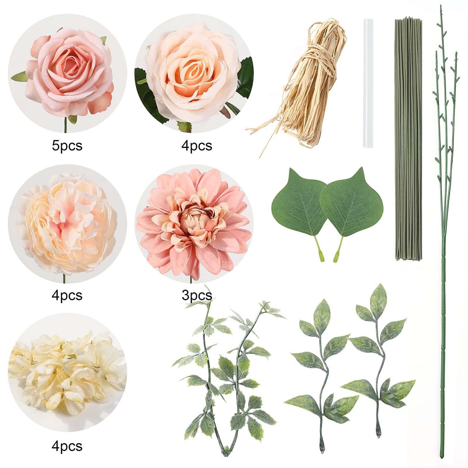 Artificial Flowers Combo Box Gradient Color with Stems DIY Decorations Peach