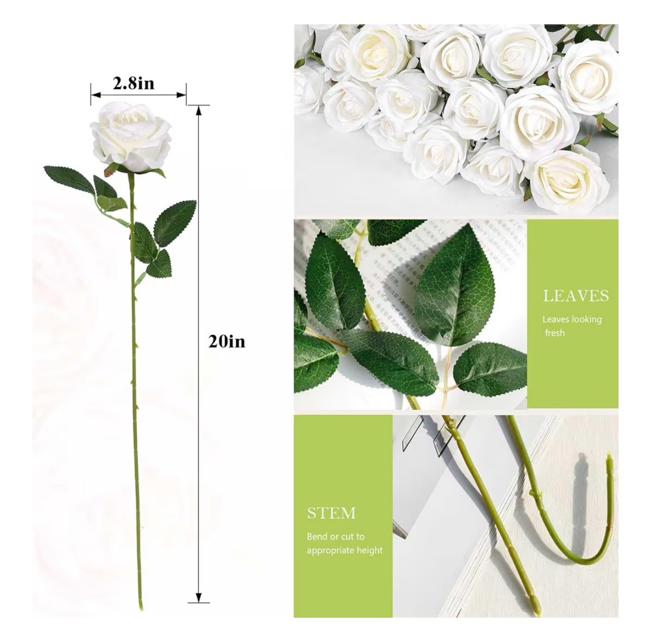 60 Pcs Artificial Roses Bulk Velvet Silk White Roses White Roses for Wedding …