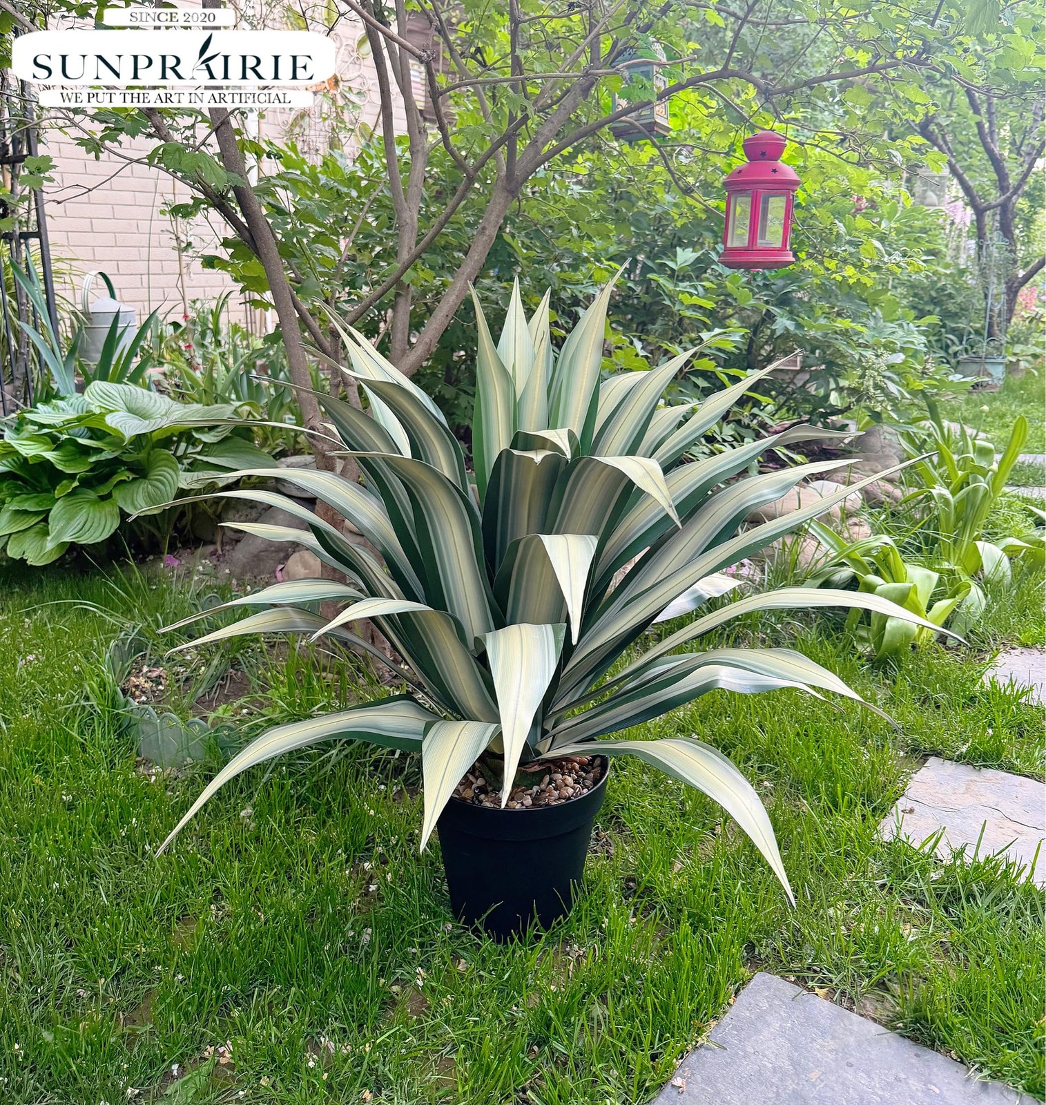 Life-Like Extra Large 34 Inch Tall Artificial Agave Plant. Cream Leaves with …