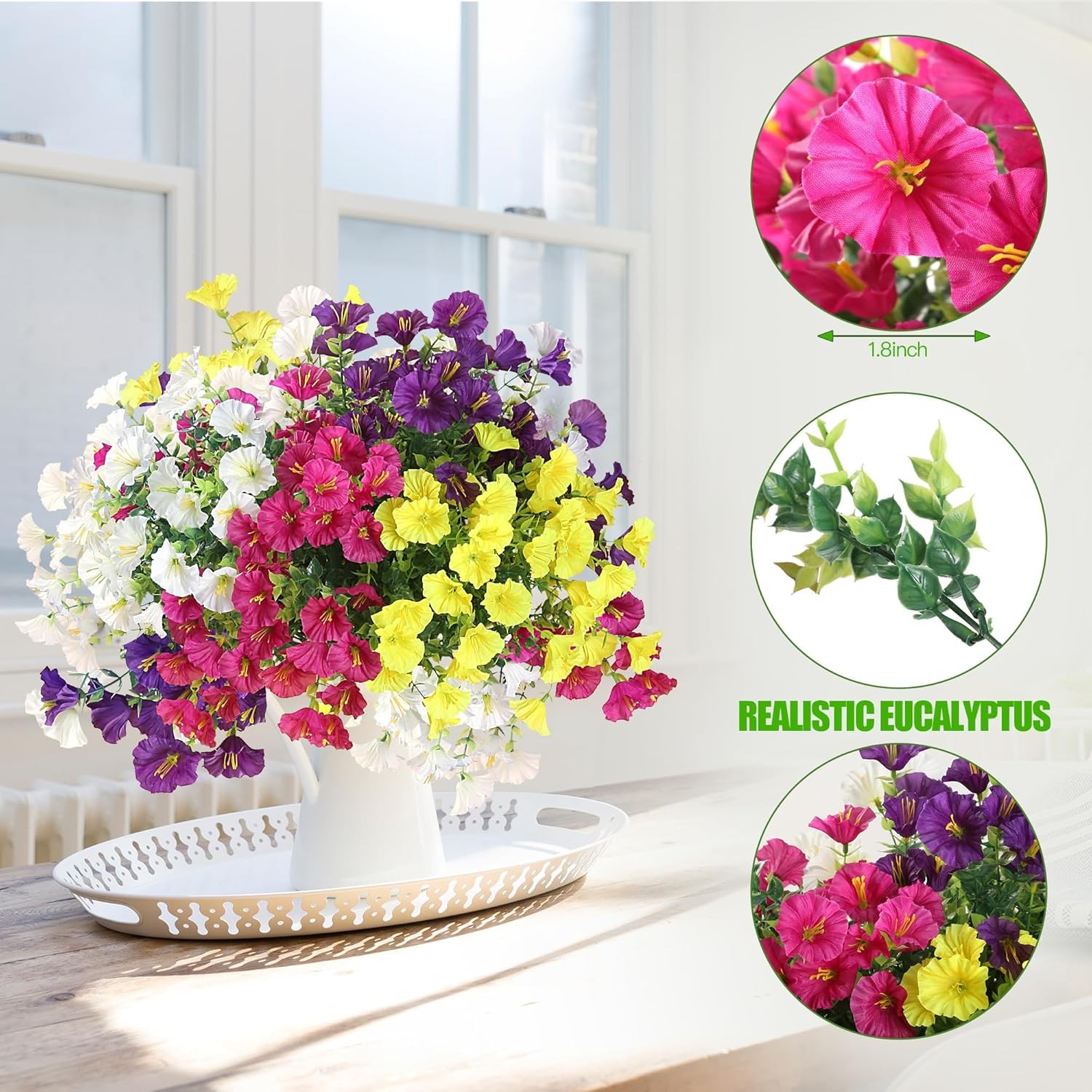 Artificial Flowers Outdoor 12 Bundles Faux Plants UV Resistant Realistic