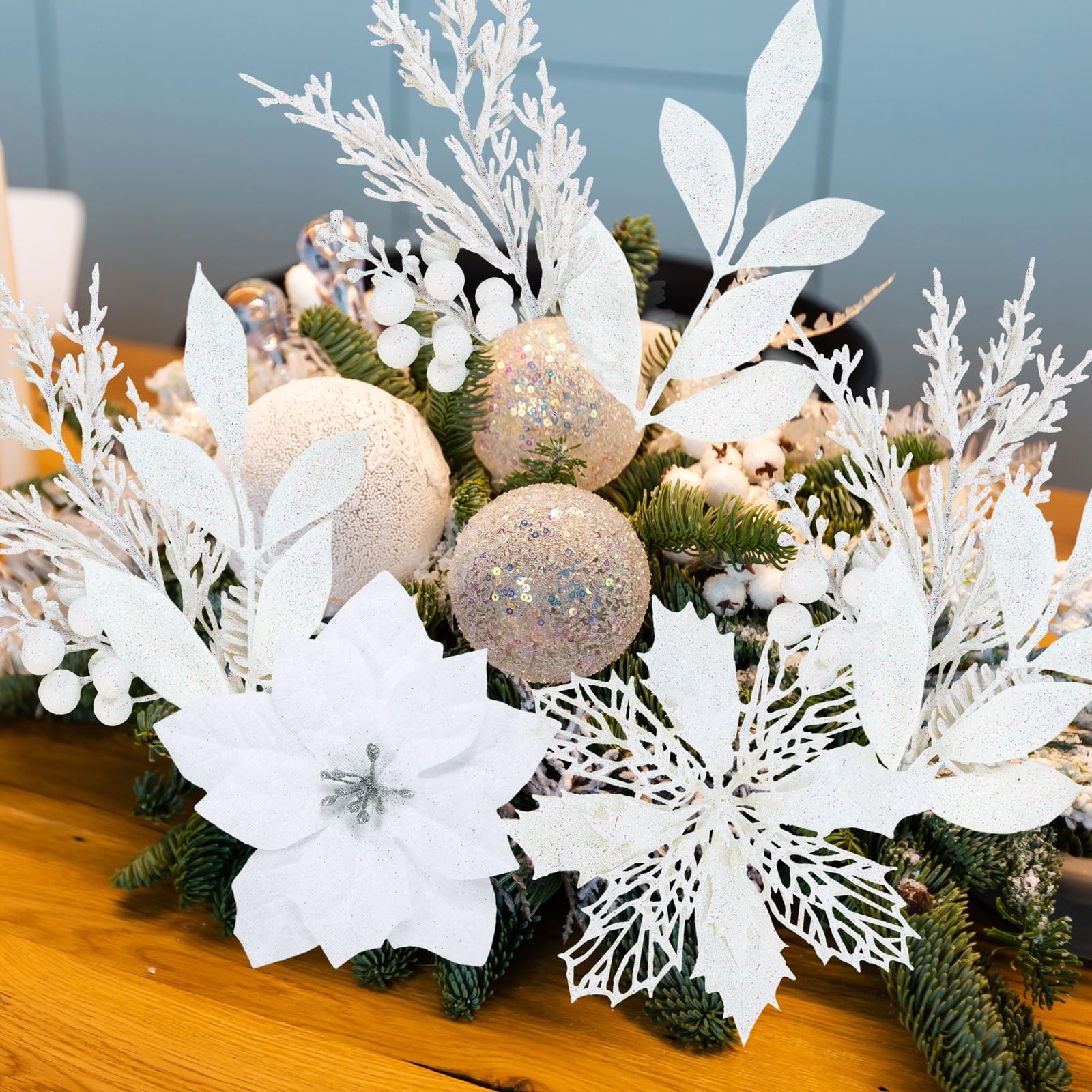 35 Pcs Christmas Artificial Poinsettia Flowers Picks and Artificial Leaves Sp…