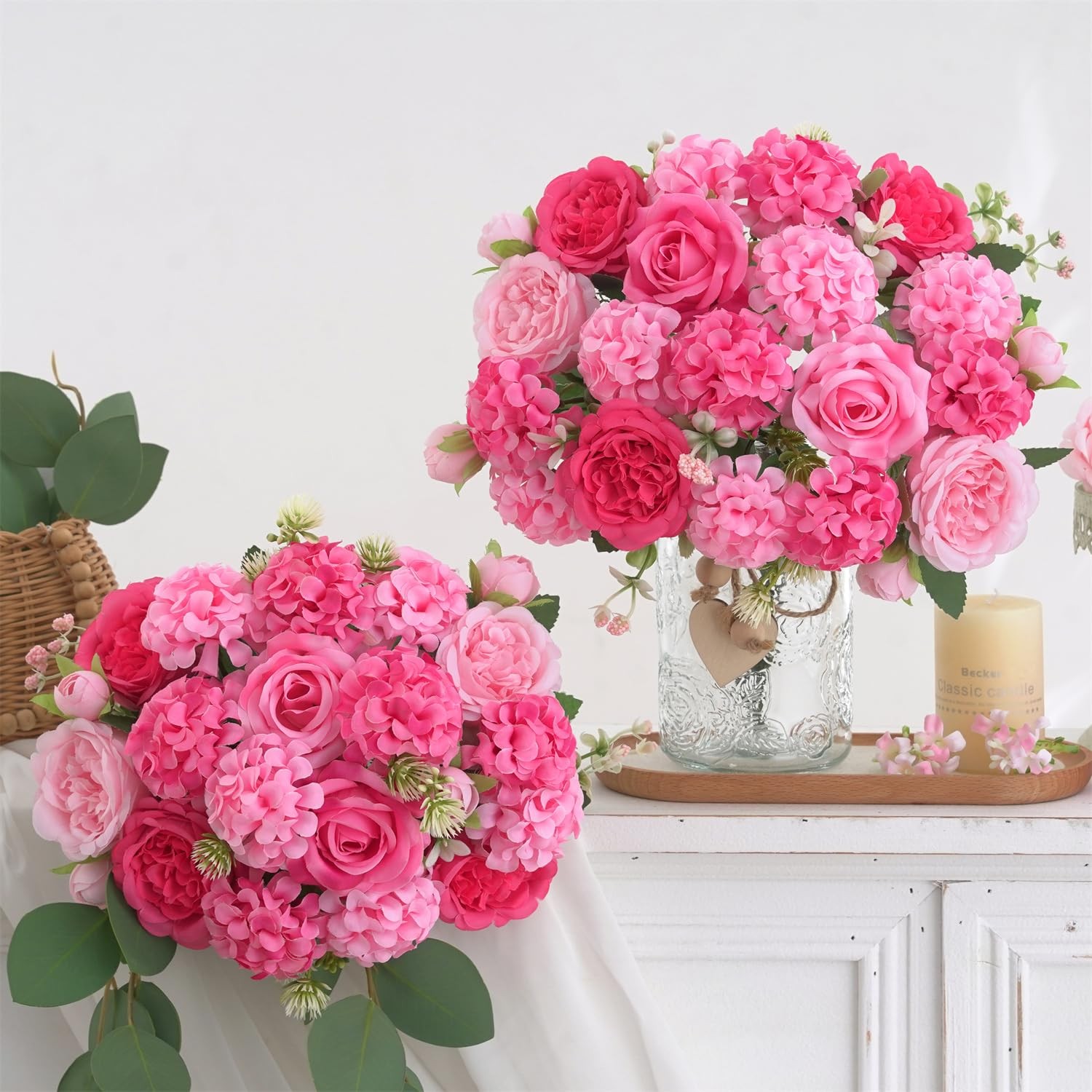 8 Pcs Mixed Artificial Peony Flowers Set-4 Bouquets & 4 Stems, Pink Fake Peon…