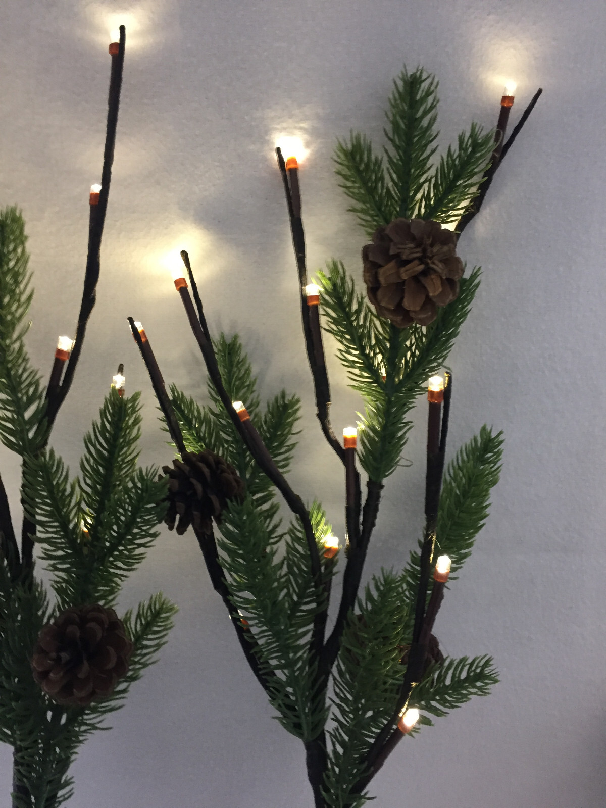 Lighted Artificial Pine Evergreen Branches W/Natural Pine Cones 19.75″ Set of 2