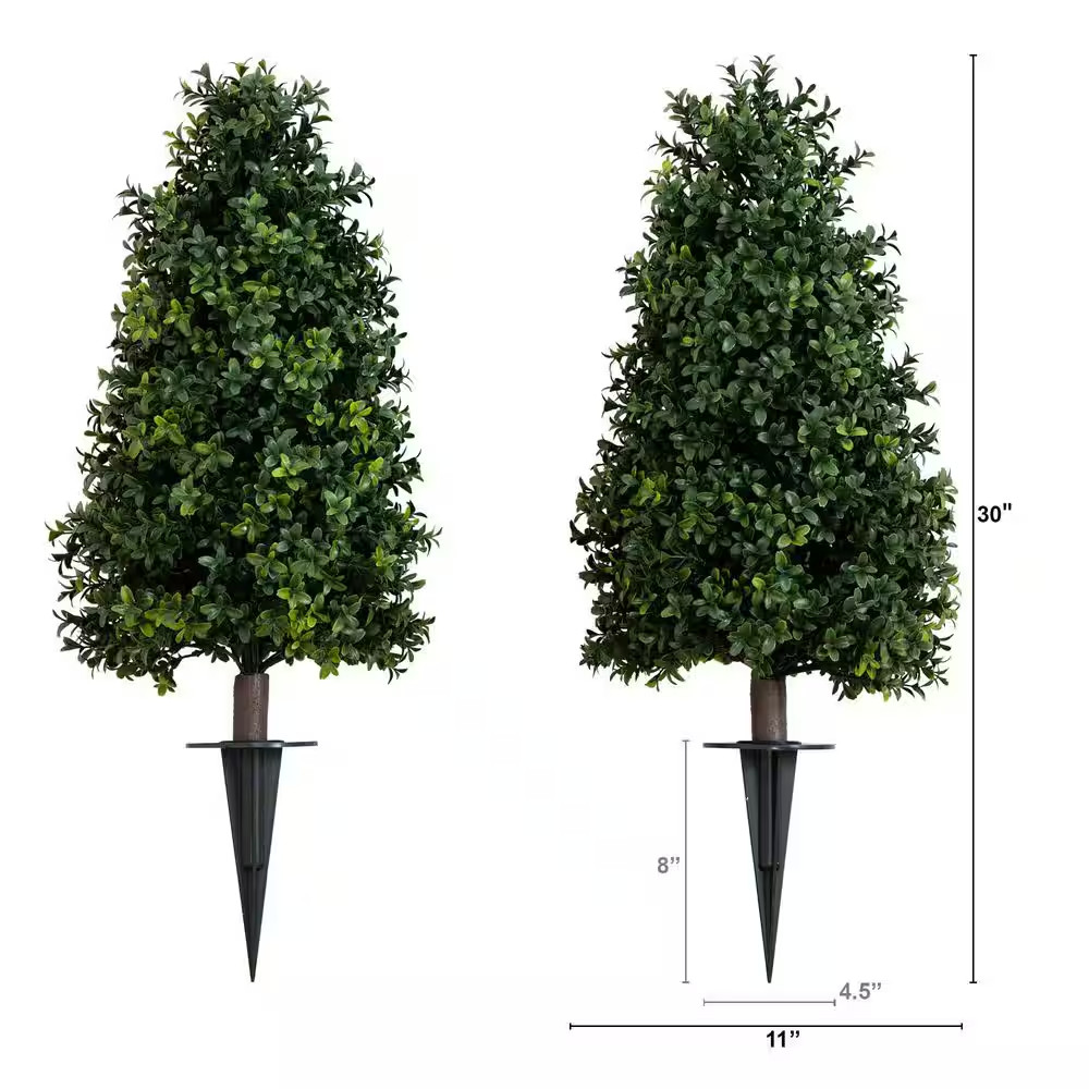 2.5 Ft. UV Resistant Artificial Boxwood Tree Plant with Integrated Ground Stake