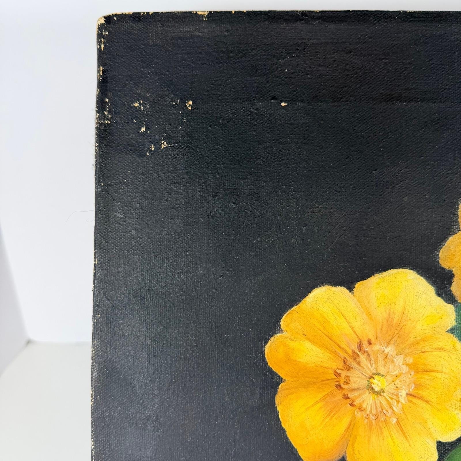 Moody floral oil painting on canvas yellow and black
