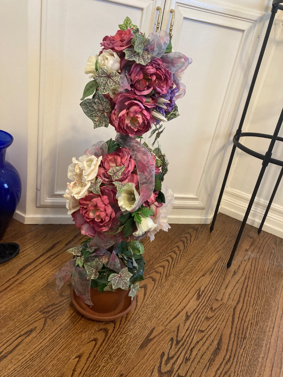 Designer Floral Rose & Cream Topiary Custom Arrangement (#213)