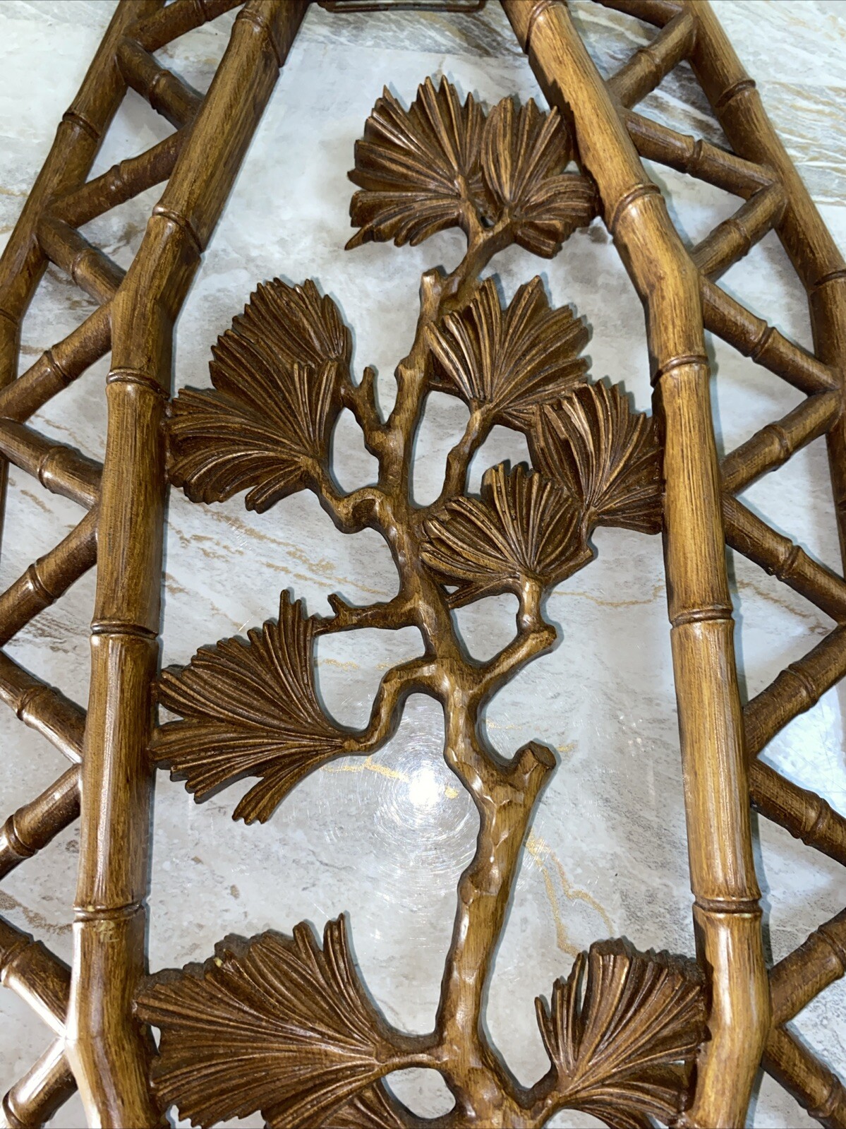 Vtg SYROCO Pair Bamboo Floral Wall Plaques Dart 7412 A & B Homco Retro MCM Boho