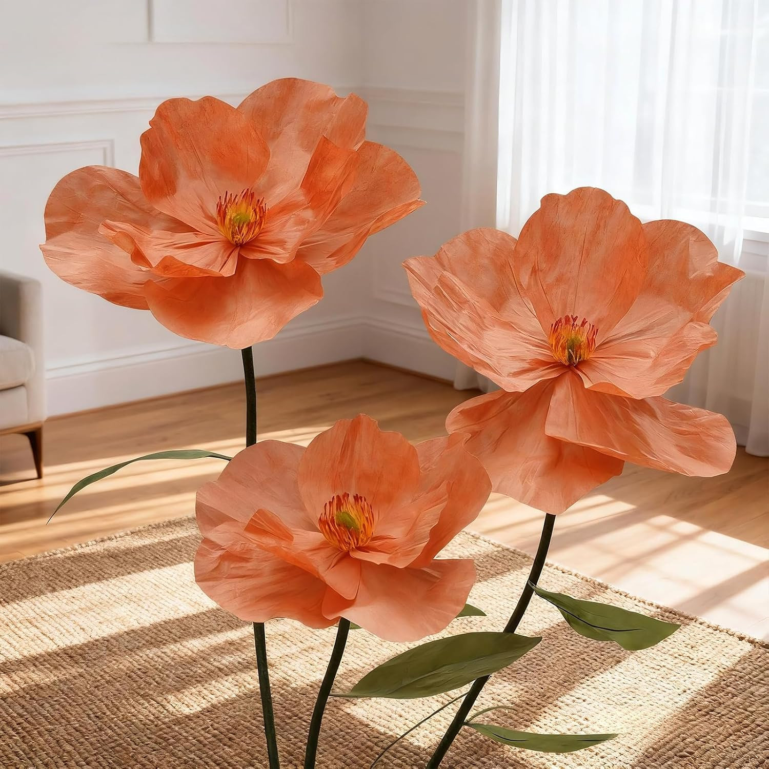 Giant Poppy Artificial Flowers with Stand,Large Gradient Paper Flowers,Waterproo