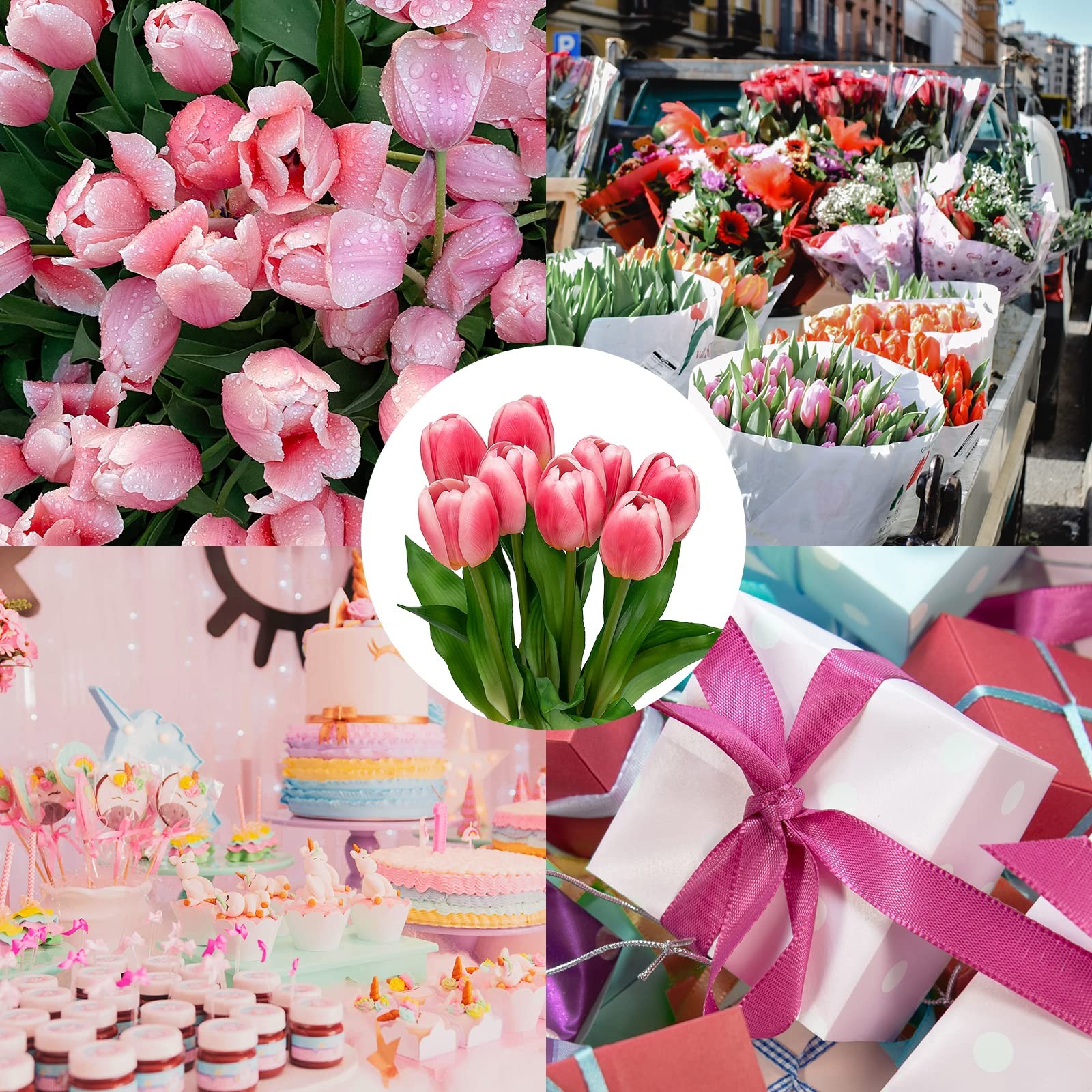 8 PCS Pink Artificial Fake Faux Tulip Flowers Wedding Home Party Decor
