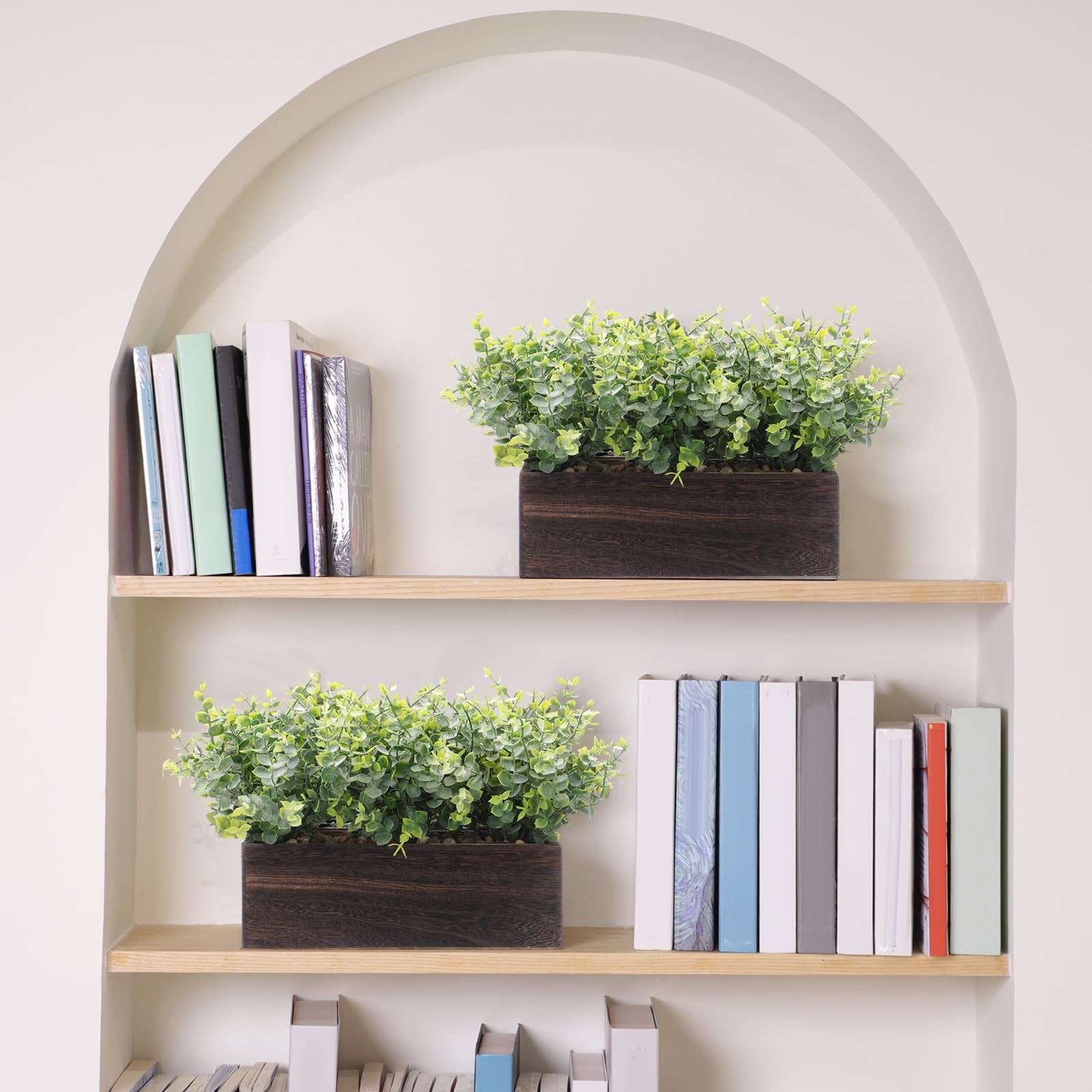 2 Pack 11.4×3.7×7.8 Inch Artificial Eucalyptus Wood Planter Box Retro Style