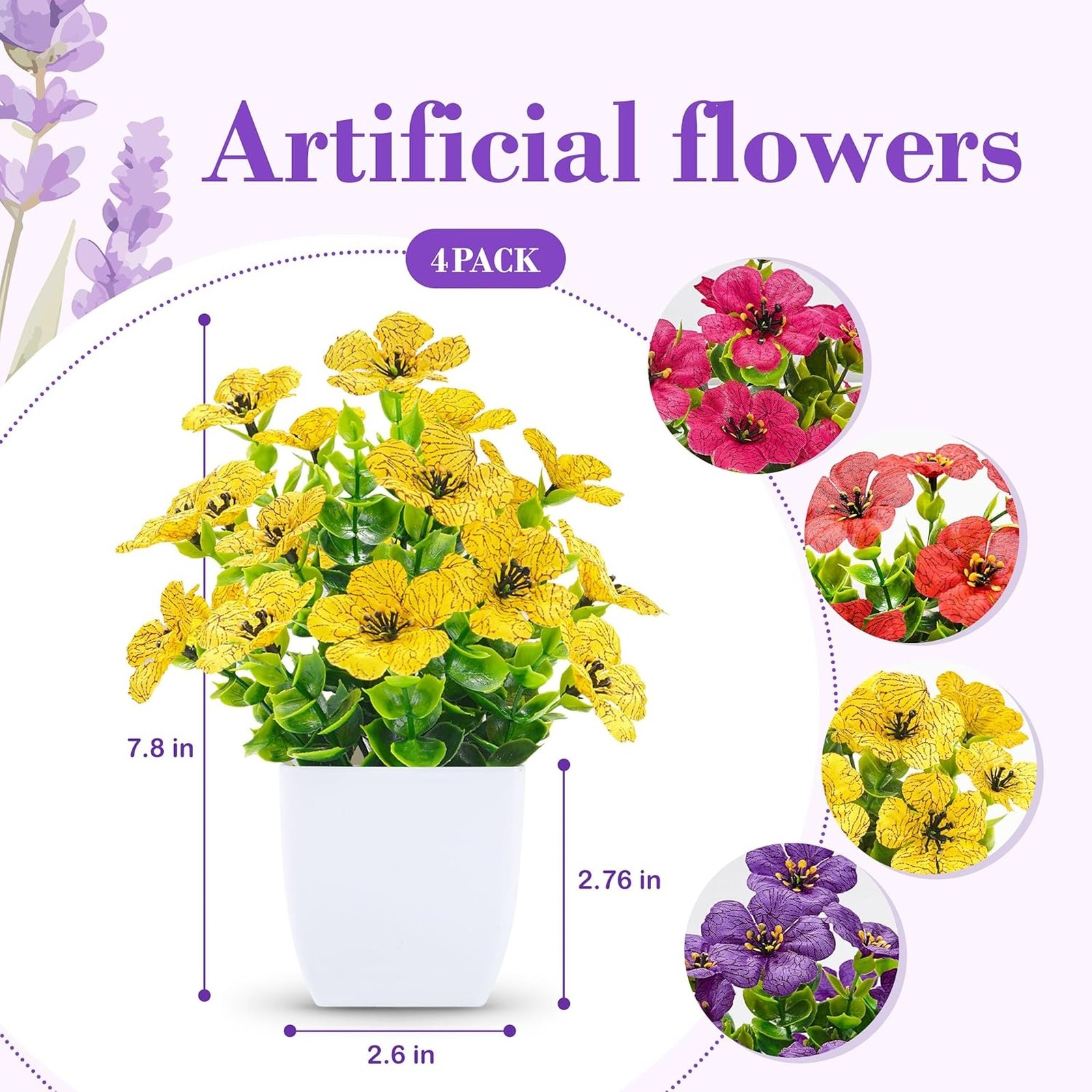 Artificial Plants with Fragrant Discs for Bathroom Bedroom Office Decor, 4 Pack