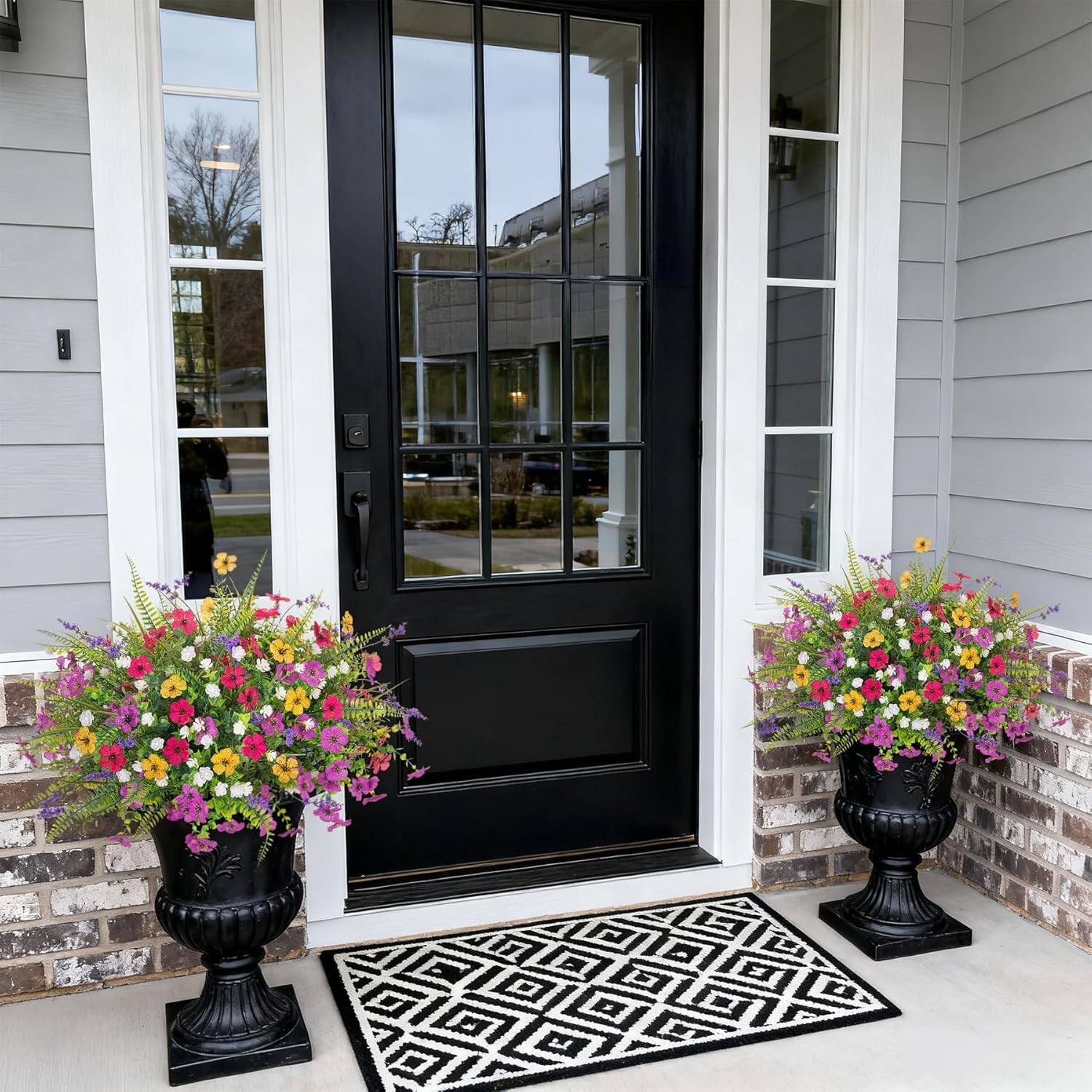 Low Maintenance Outdoor Decoration – 12 PCS Mixed Faux Flowers & Ferns
