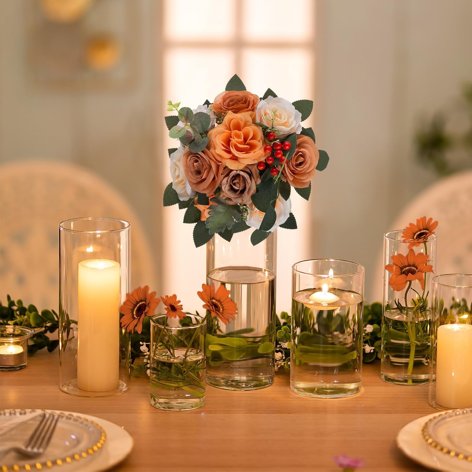 Terracotta Flowers Balls Centerpieces 2 Pcs Artificial Rose Fall Wedding