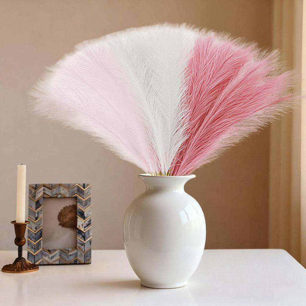 0.2 In. 30-Pieces Pink White Artificial Plant Faux Pampas Grass Silk Paper Iron
