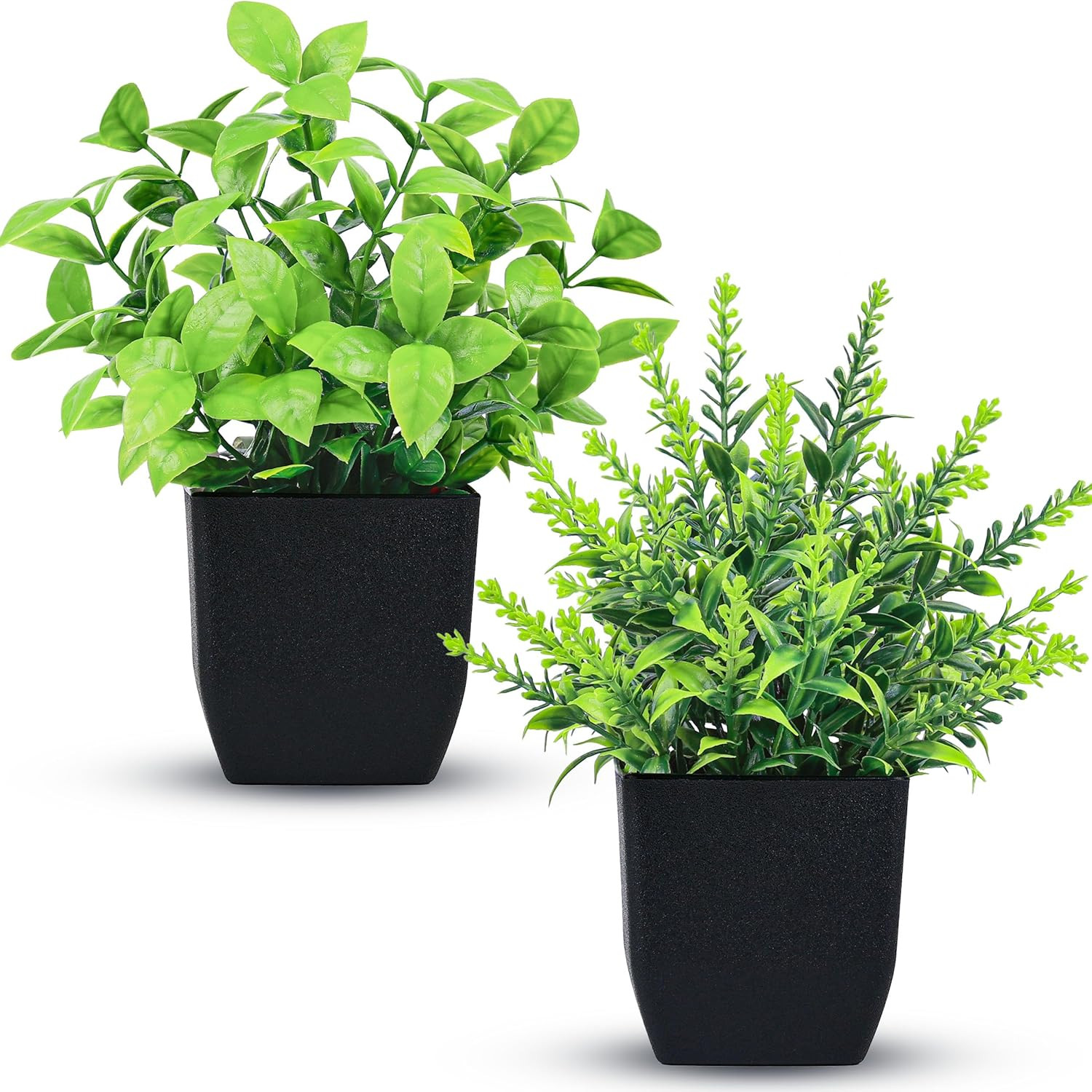2 Pack Fake Plants Small Faux Artificial Small Potted Plants Indoor Black Bathro