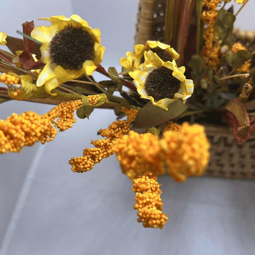 Farmhouse Woven Door Knob Irregular Basket with Faux Fall Autumn Flowers