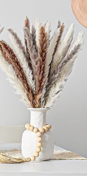 Pampas Grass Brown, White & Gray 30 pcs with BOHO Wooden Elegant Beads – No Vase