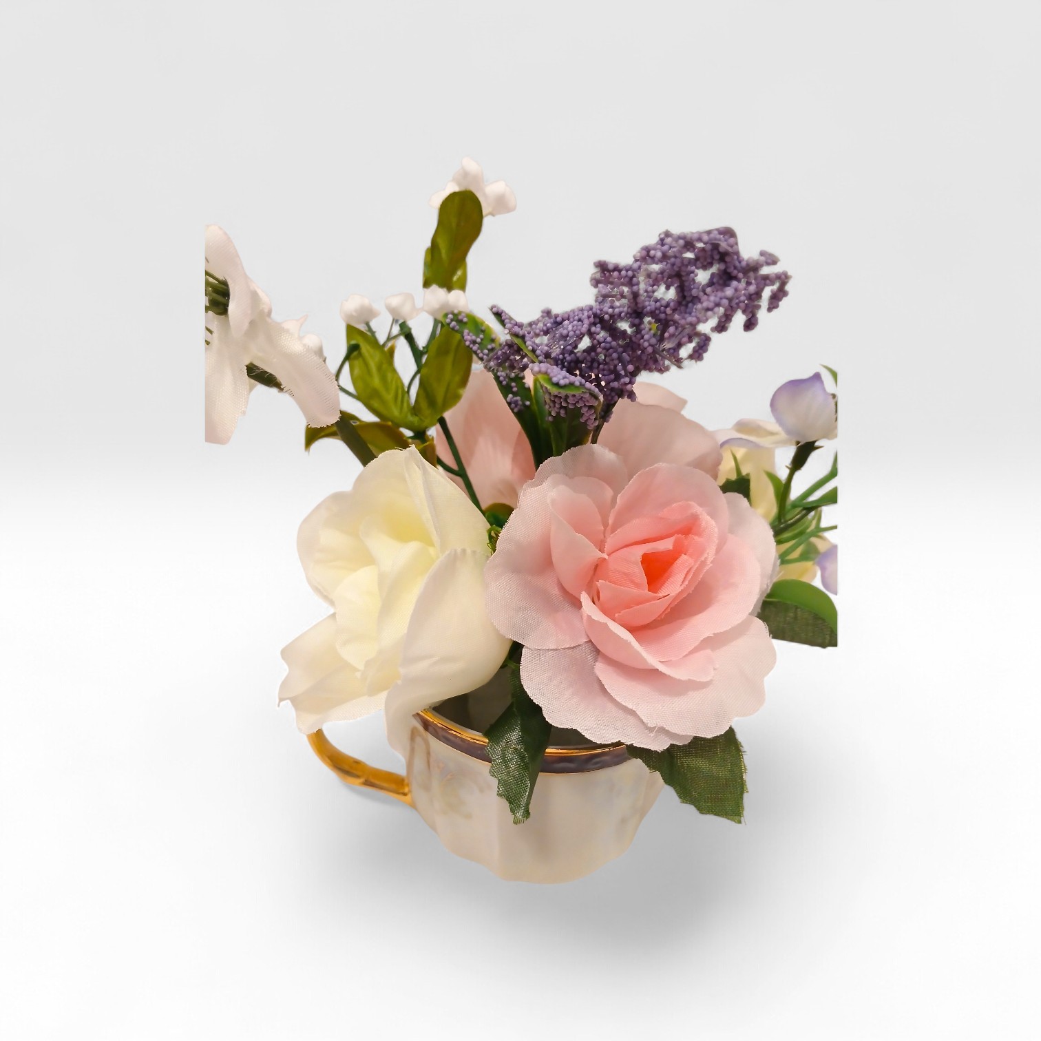 Tea Party Floral Arrangement Pink White Roses POP-IN Bridal Vanity Elegant Gift