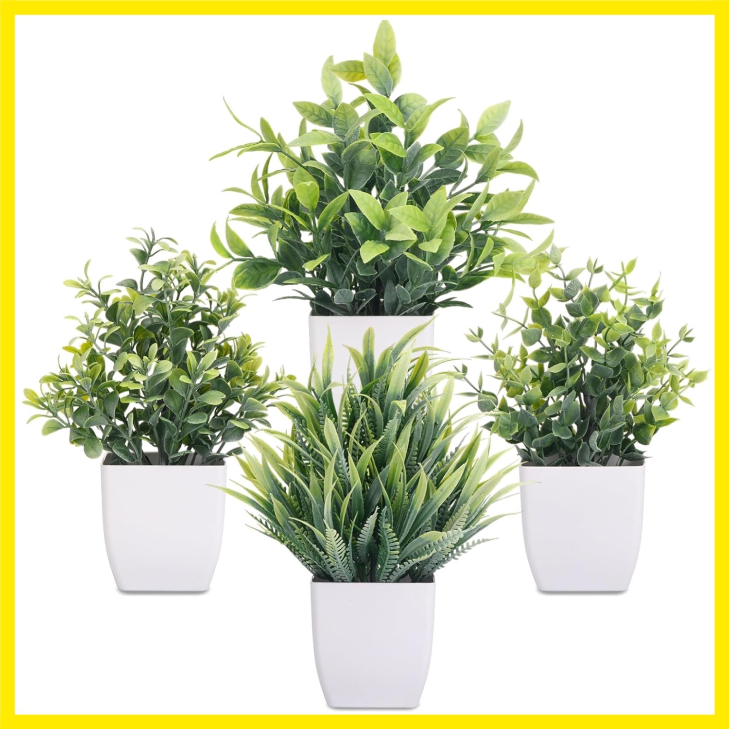 Fake Plants 4 Packs Small Artificial Greenery Mini White Potted Plants Bathro…