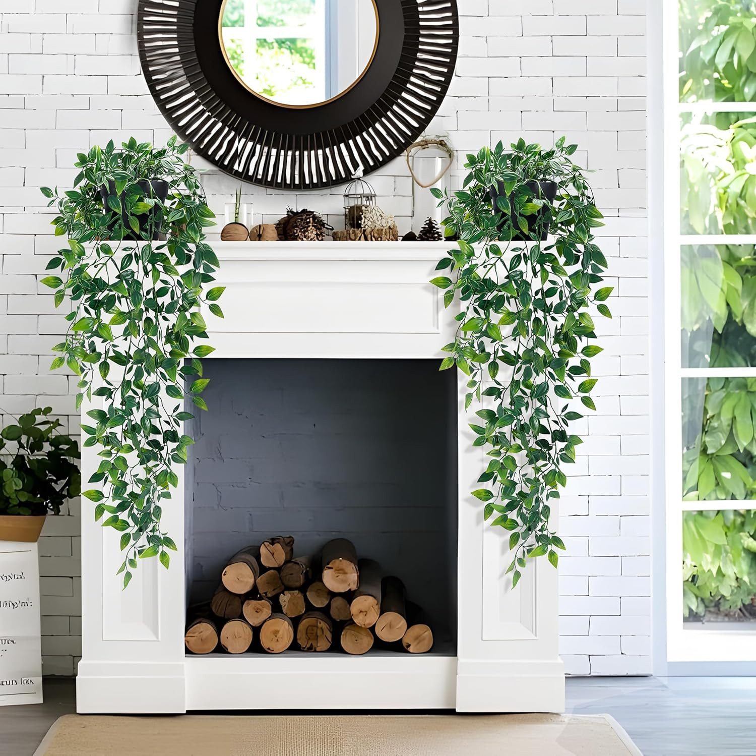2Pcs Fake Hanging Plants with Pot Deep Green Eucalyptus Leaves UV Resistant Fake