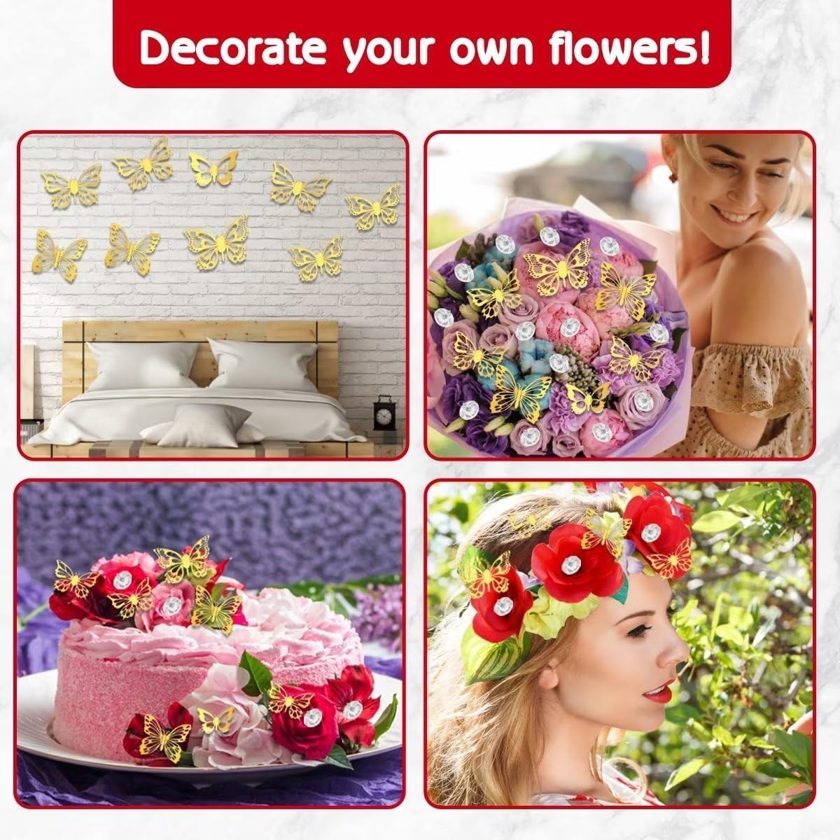 190Pc WEDDING Flower Bouquet 40 Sheet Wrapping Paper 48 Gold Butterfly Pearl DIY