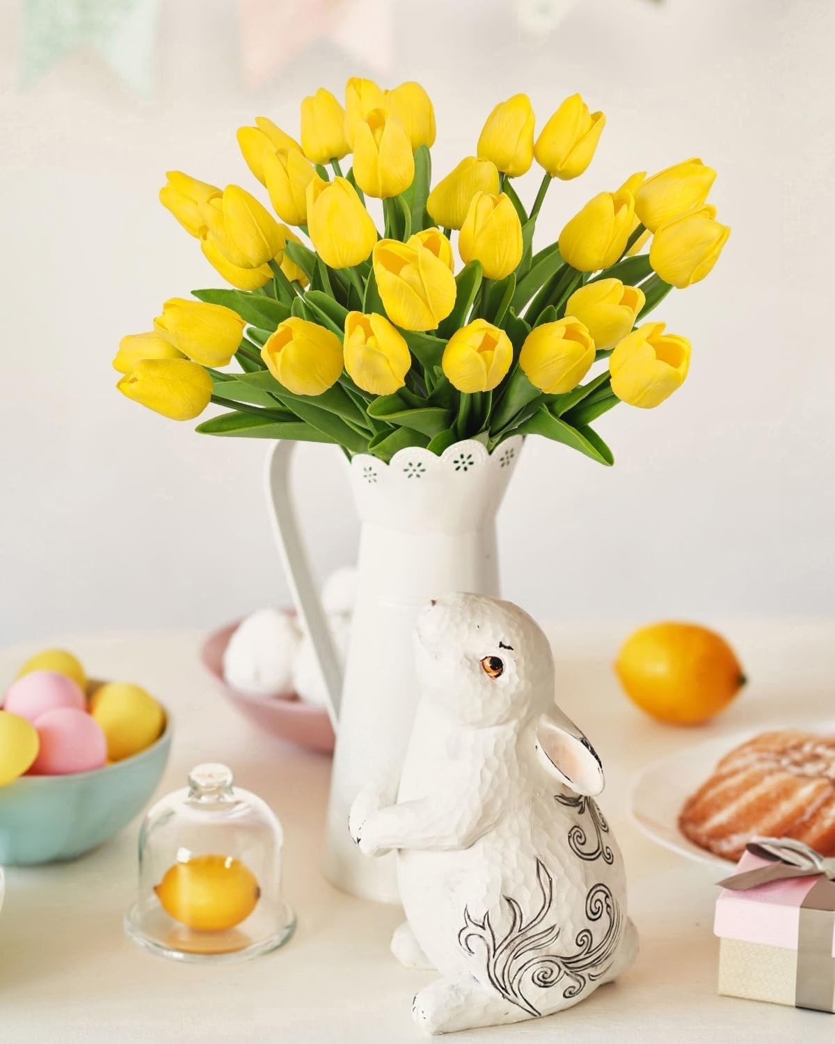 Yellow Artificial Tulip Flowers – 13.7″ 30PCS Real Touch Fake PU Tulips Bouqu…