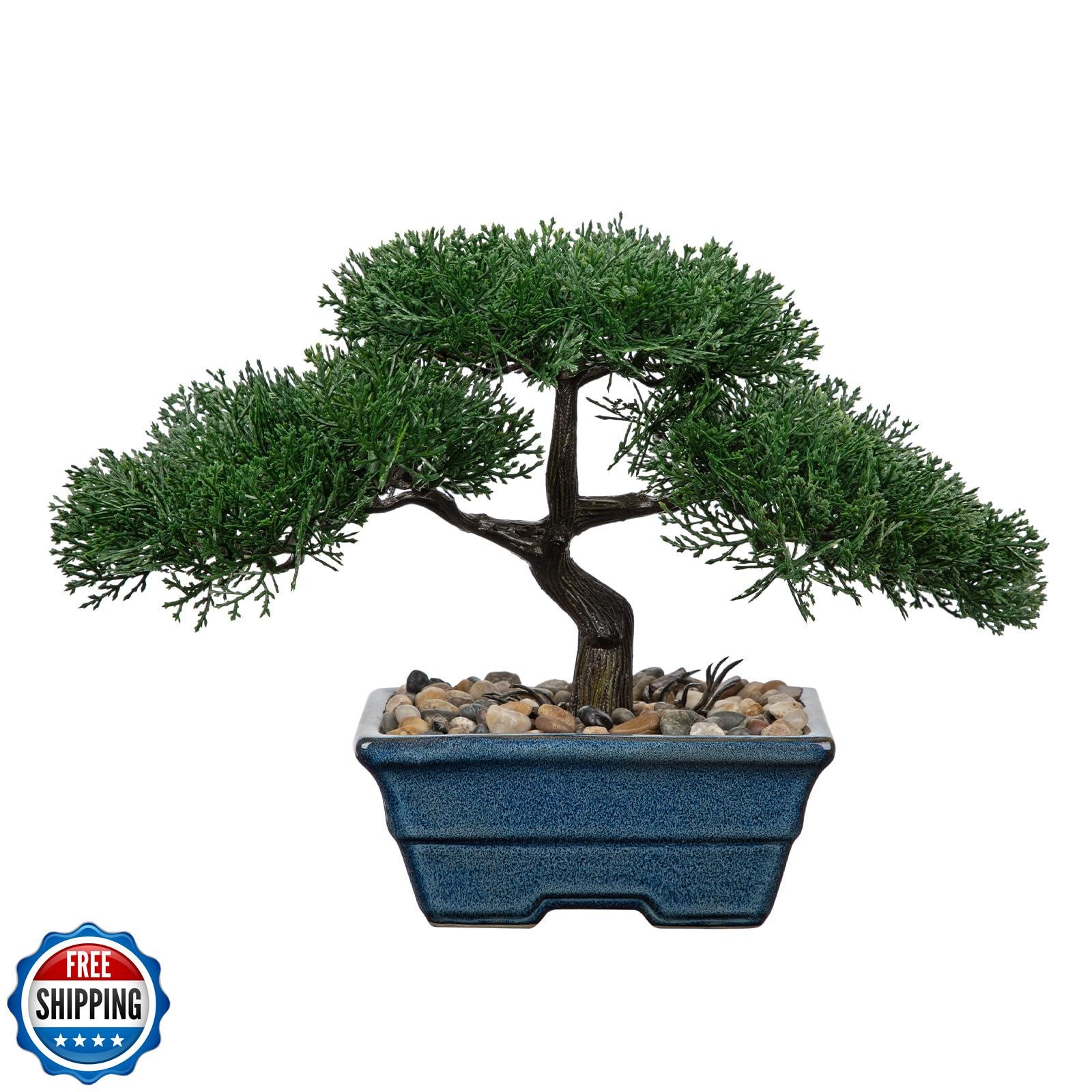 Artificial Bonsai Tree Juniper Faux Plants Indoor Fake Plants Decor with Blue