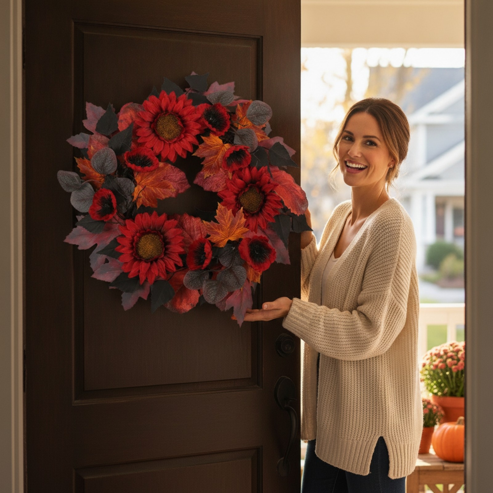 Wreath with Floral Wreath Layered Sunflower Wreath Dense for Thanksgiving