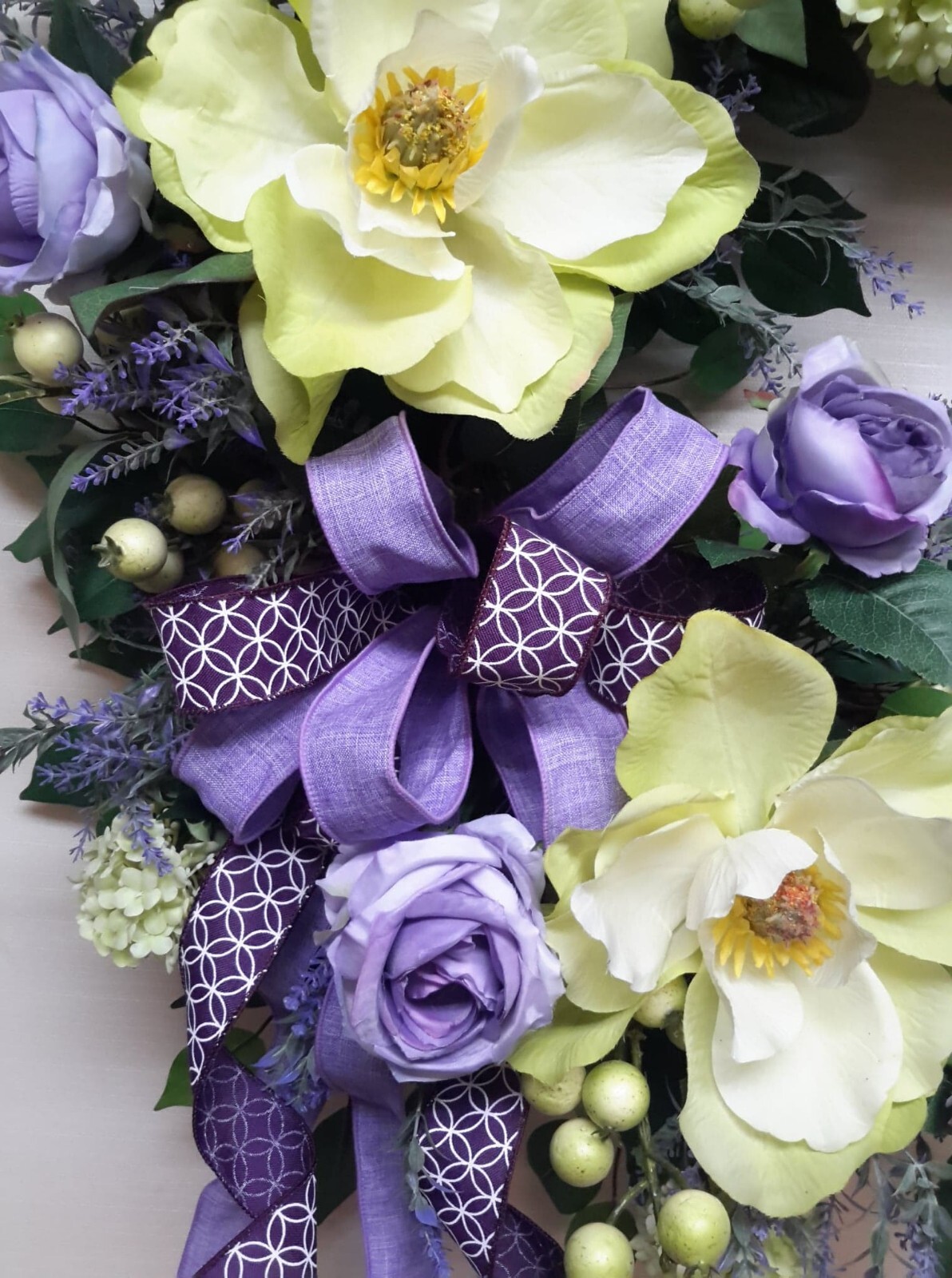 Summer Flower Door Wreath Magnolia Traditional Southern Style Decor Purple Rose