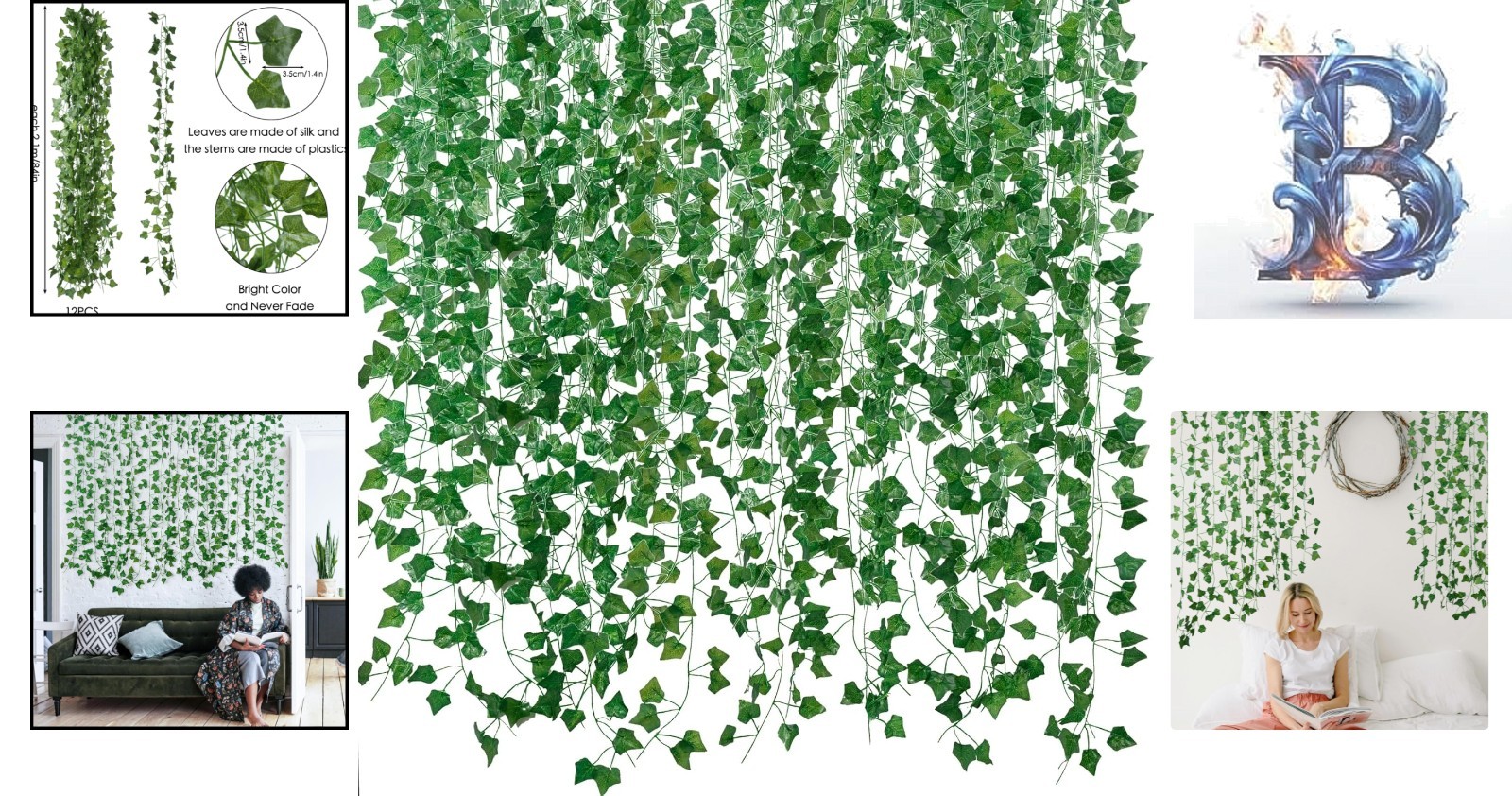 Artificial Ivy Leaves Hanging Vines – Enhance Any Room & Occasion, 12 Pack