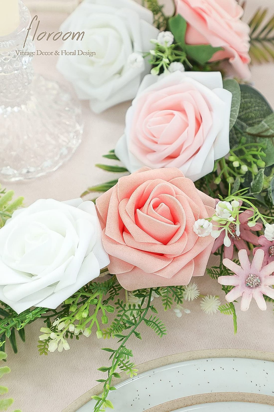 Artificial Flowers 25pcs Real Looking Blush Ombre Colors Foam Fake Roses with…