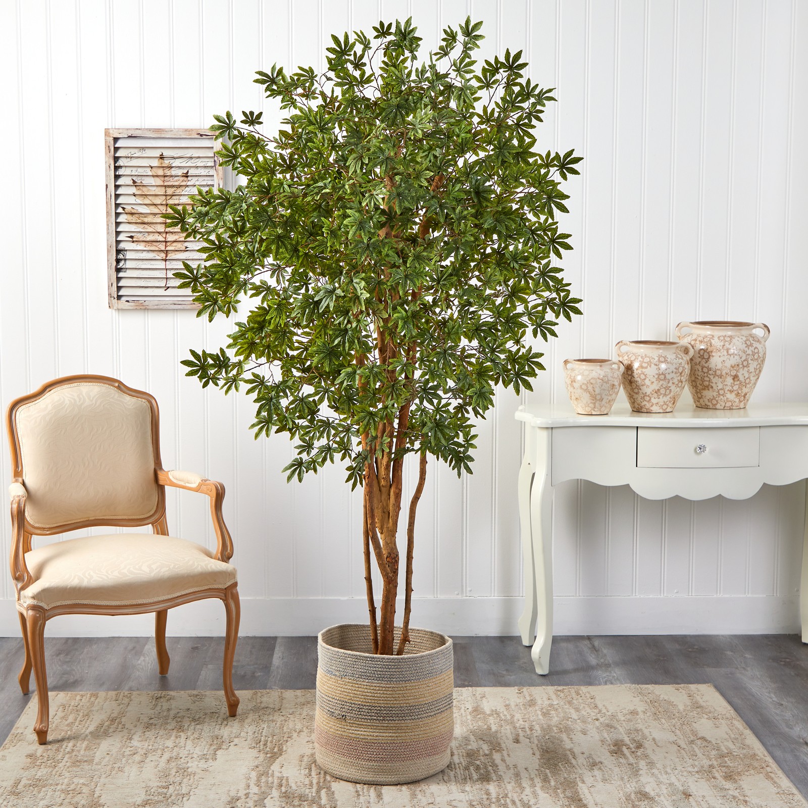 Nearly Natural 6ft Japanese Maple Tree in Natural Cotton Woven Planter