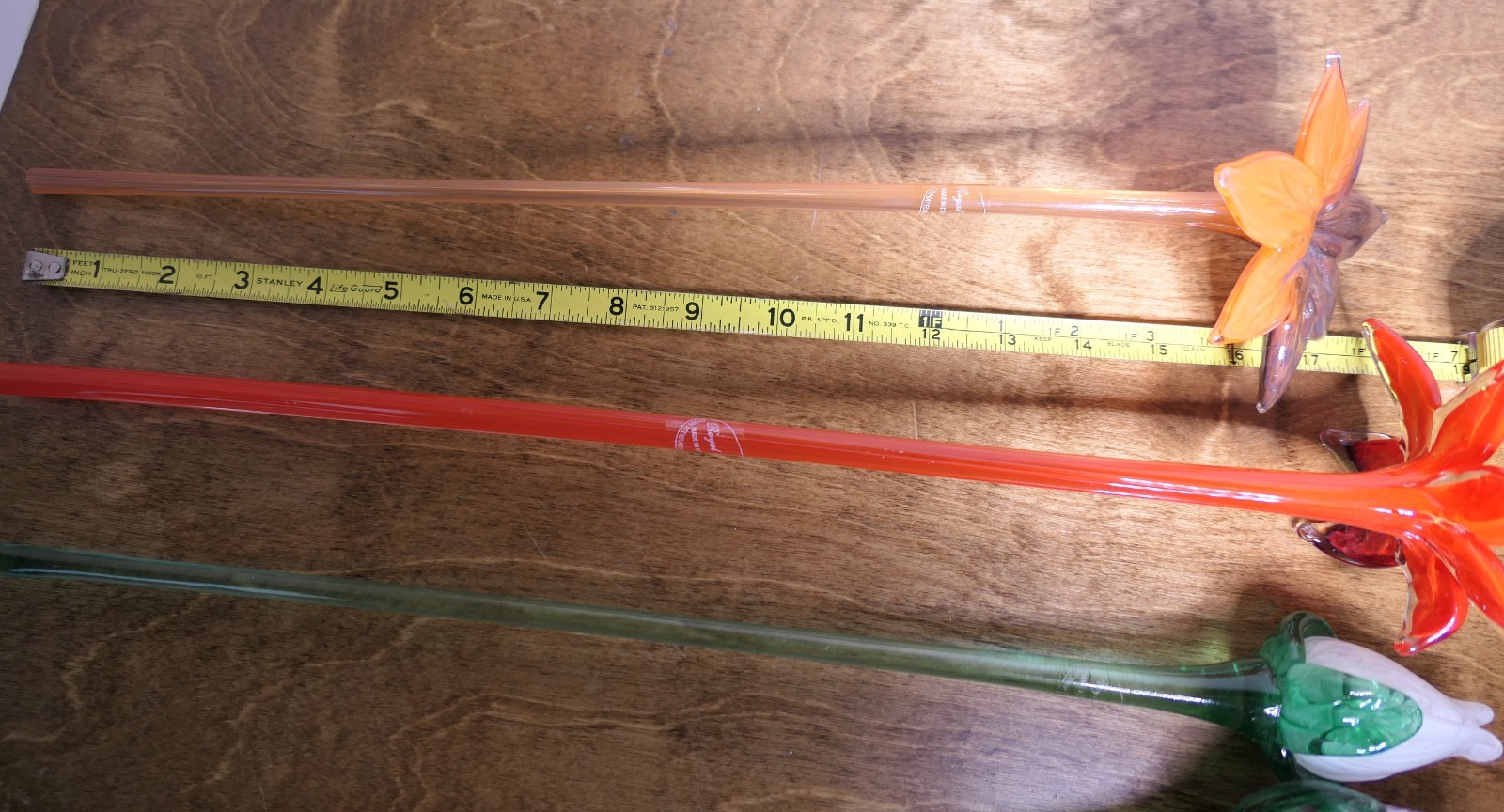 4 Art Glass Flowers Long Stem Czech Republic Royal Gallery Lilies Tulips 18″