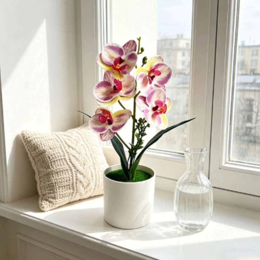 5 Flower Artificial Phalaenopsis Orchid Potted Plant for Wedding Home Decor