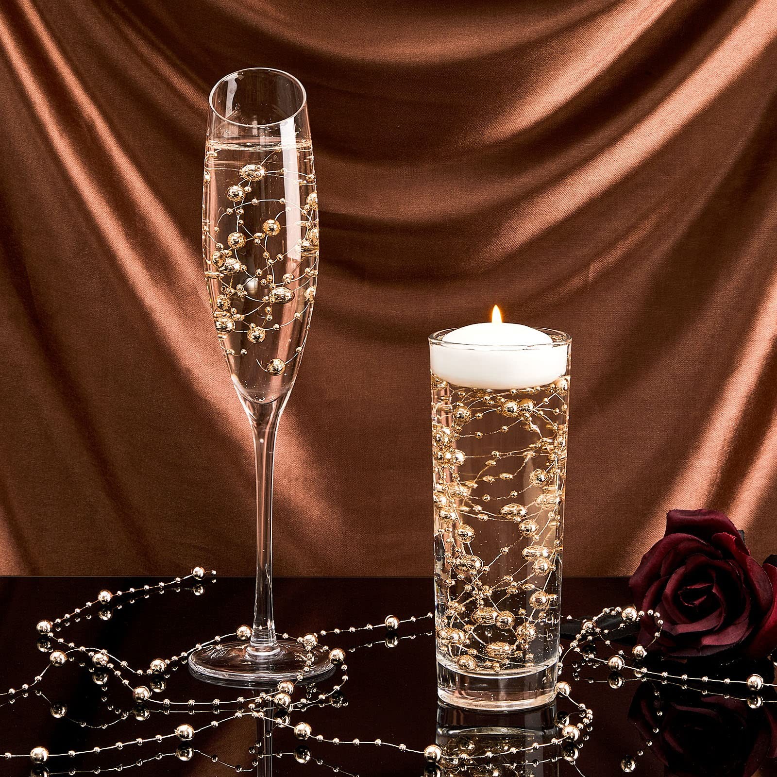 Artificial pearl bead garland floating candle vase decor