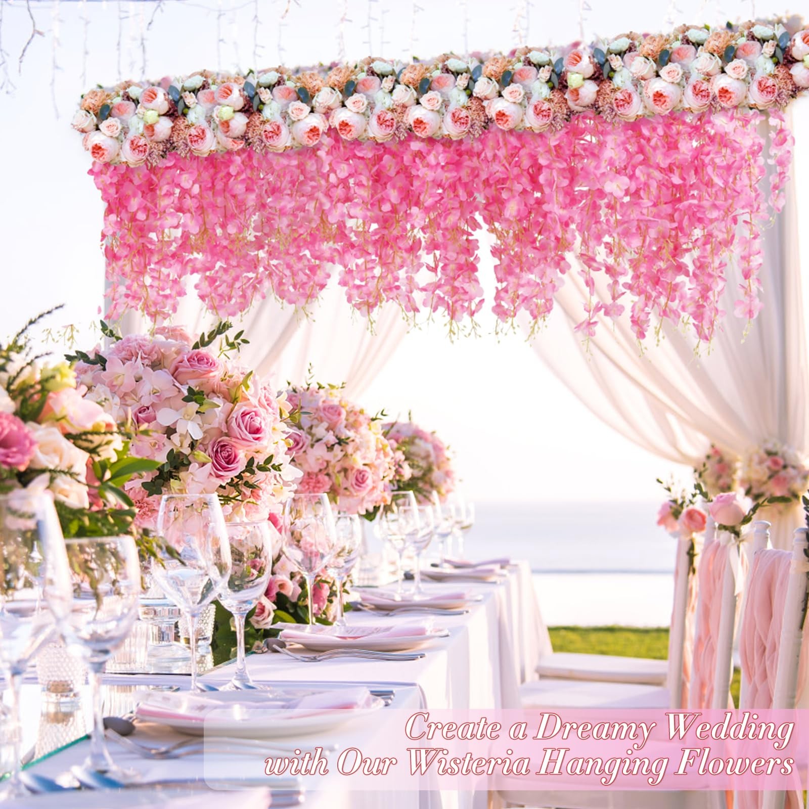 40 PCS 3.6 Ft Pink Artificial Wisteria Hanging Flowers Fake Vines Party Decor