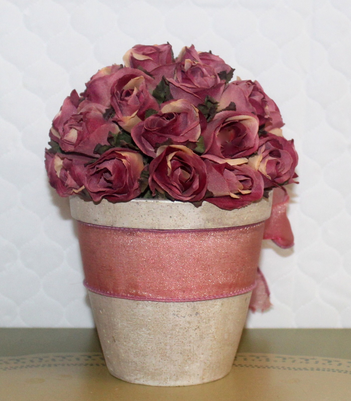 Hallmark Vintage New Victorian Faux Roses in Pot with Ribbon 7 1/4″ T x 5 1/2″ D