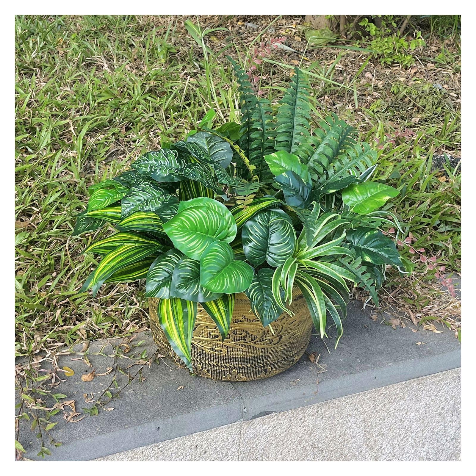 Large Realistic Faux Outdoor Plants, Artificial Greenery Set with Silk Leaves…