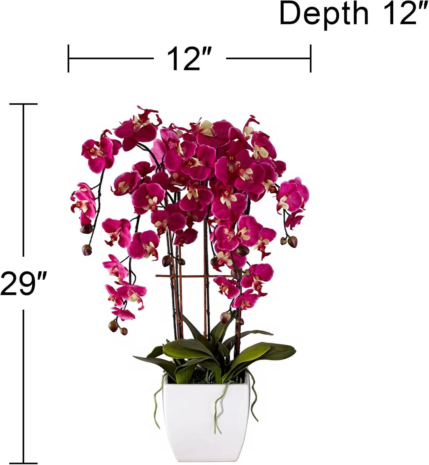 Realistic Purple Orchid Faux Flowers in White Pot for Home Decor 29″ High
