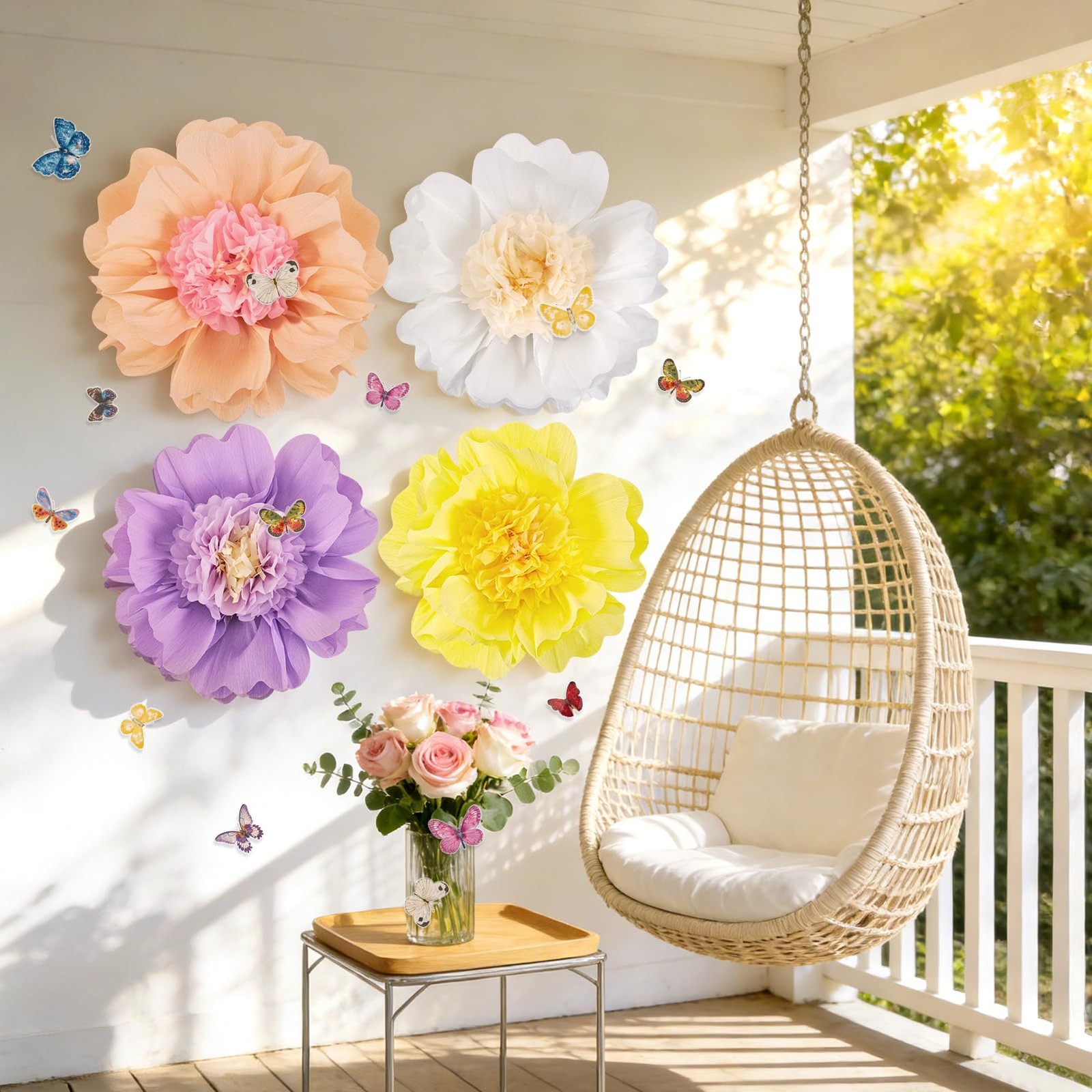 4 PCS Pastel Paper Flower Party Decorations Giant Tissue Hanging Wall Birthday