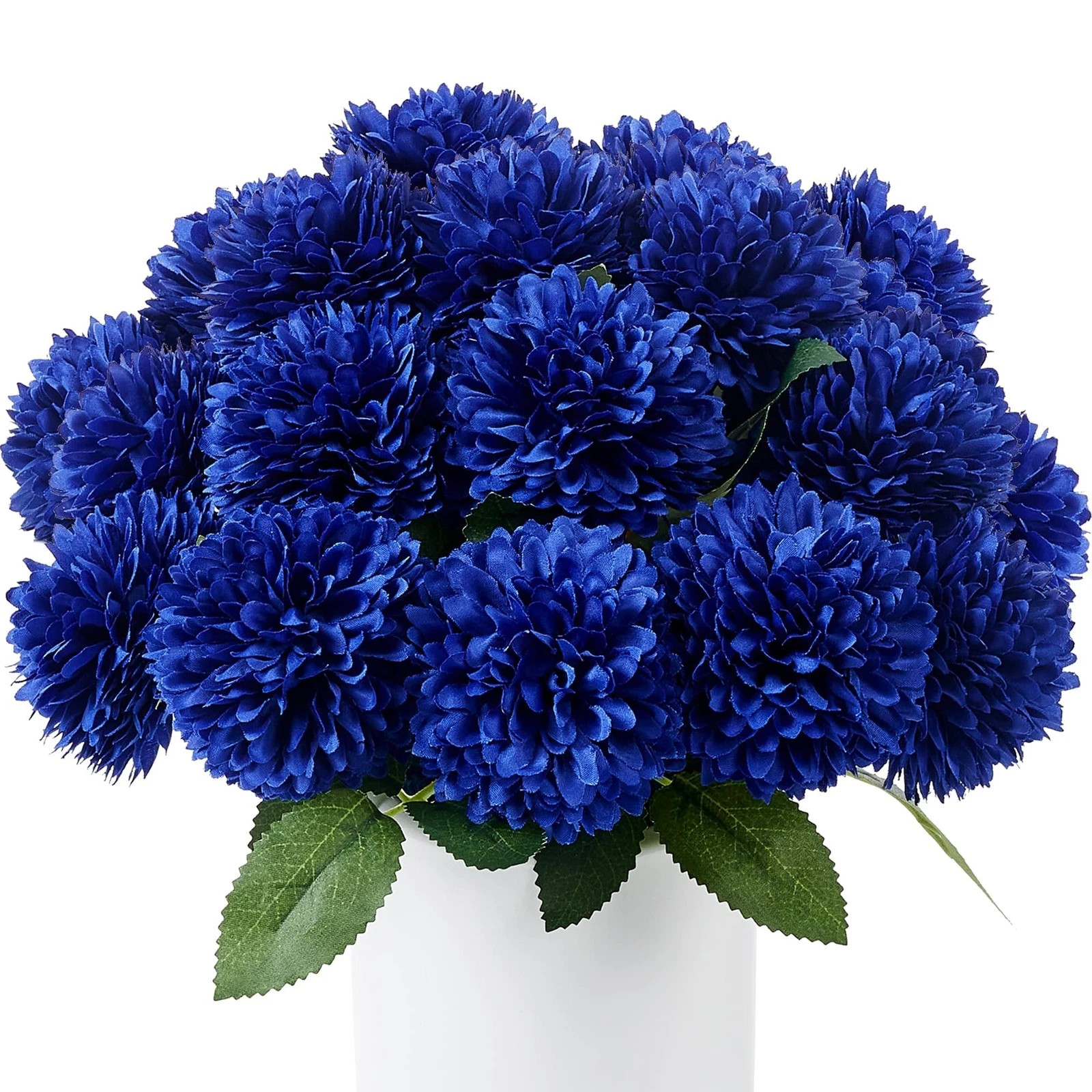 12 PCS Blue Artificial Chrysanthemums Ball Flowers Silk Fake Mums Decor