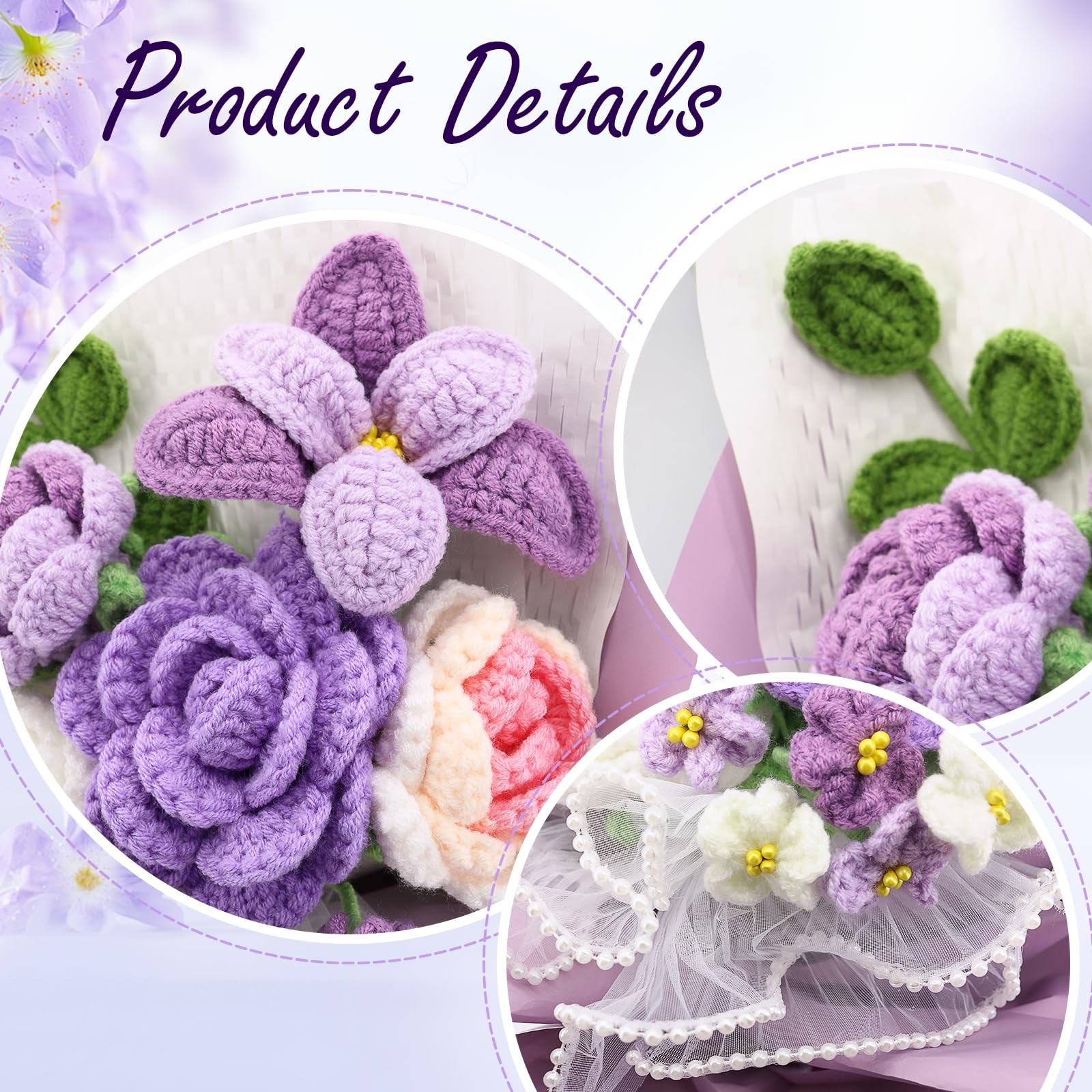 Handmade Crochet Flower Bouquet – Cotton Thread Roses, Tulips & Ferns – Gift Ide