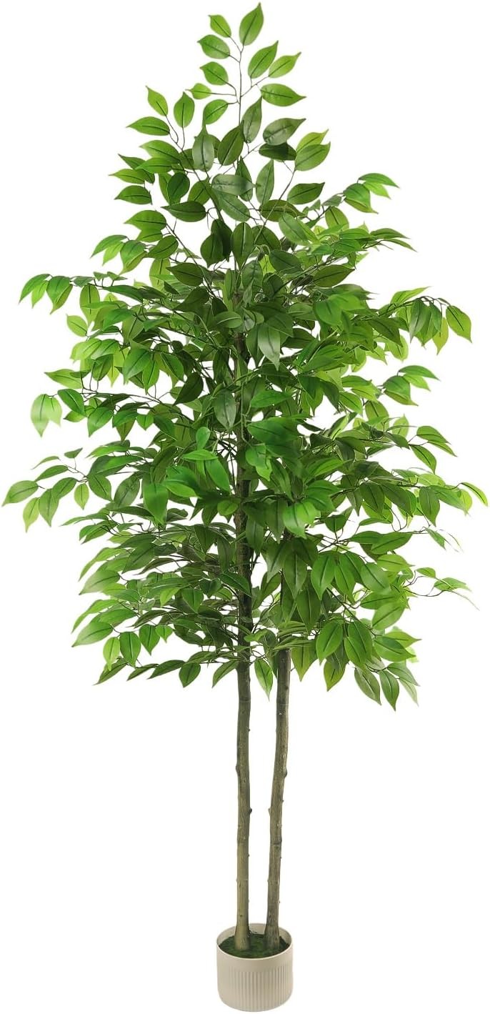Artificial Ficus Tree 6FT Tall, Artificial Plants Indoor with White Planter Faux