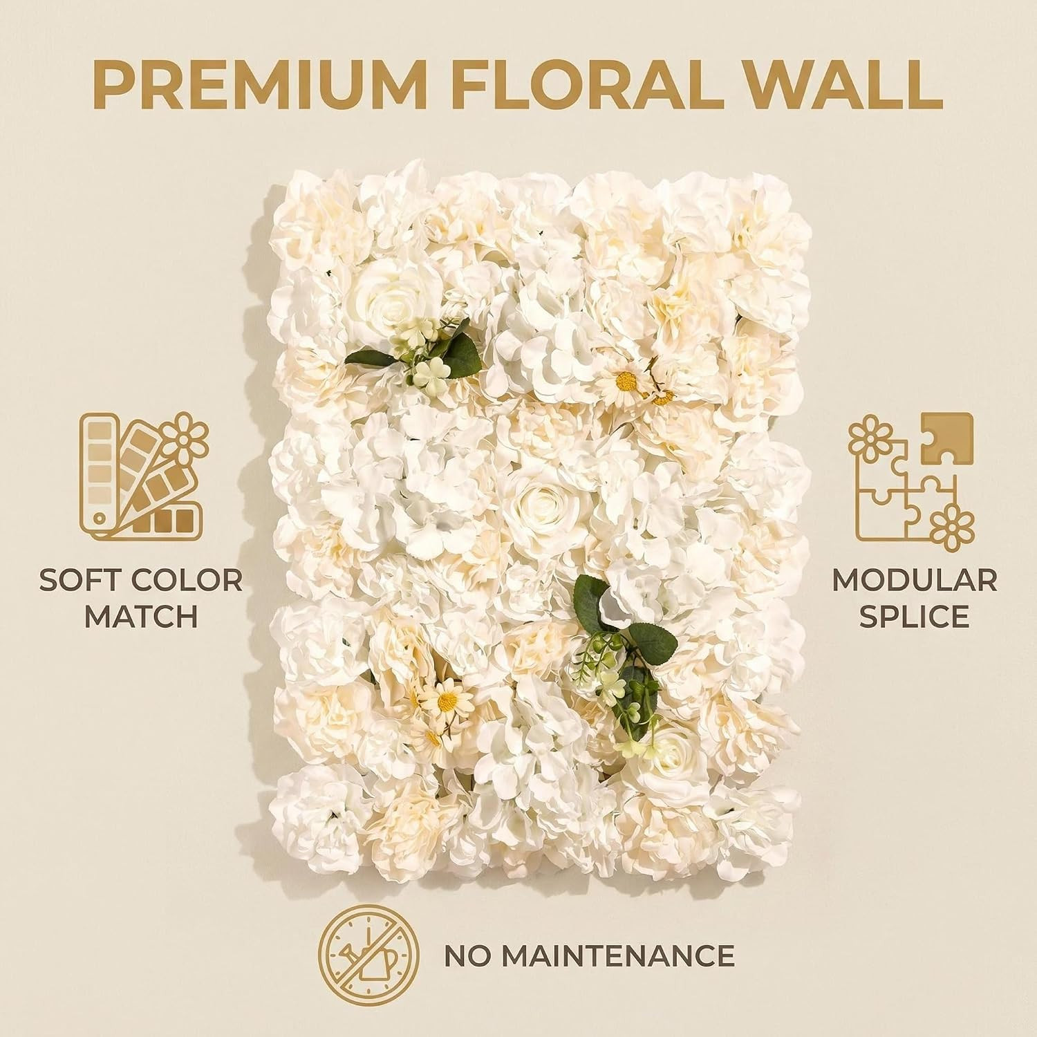 3D Flower Wall Backdrop – 6Pcs 16×24 Inch Artificial Rose Panels White Silk Flor