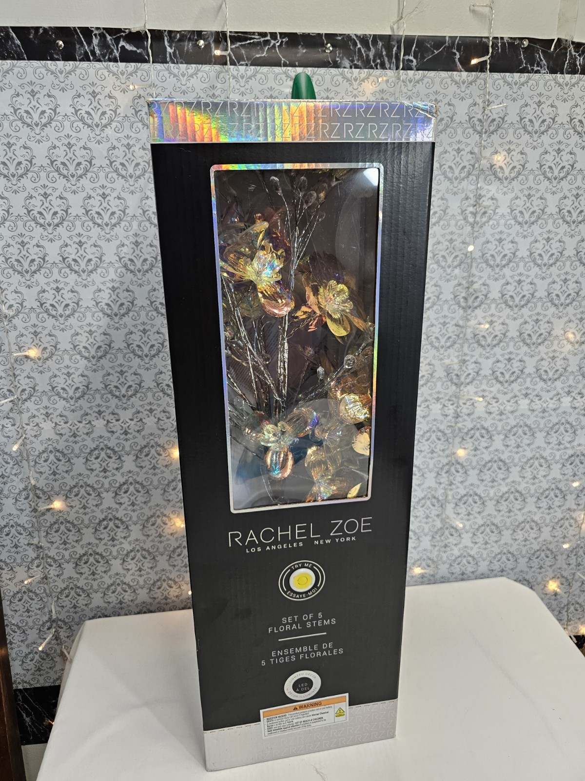 Rachel Zoe Decor Flower Set Of 5 With Led Floral Stems New In Box